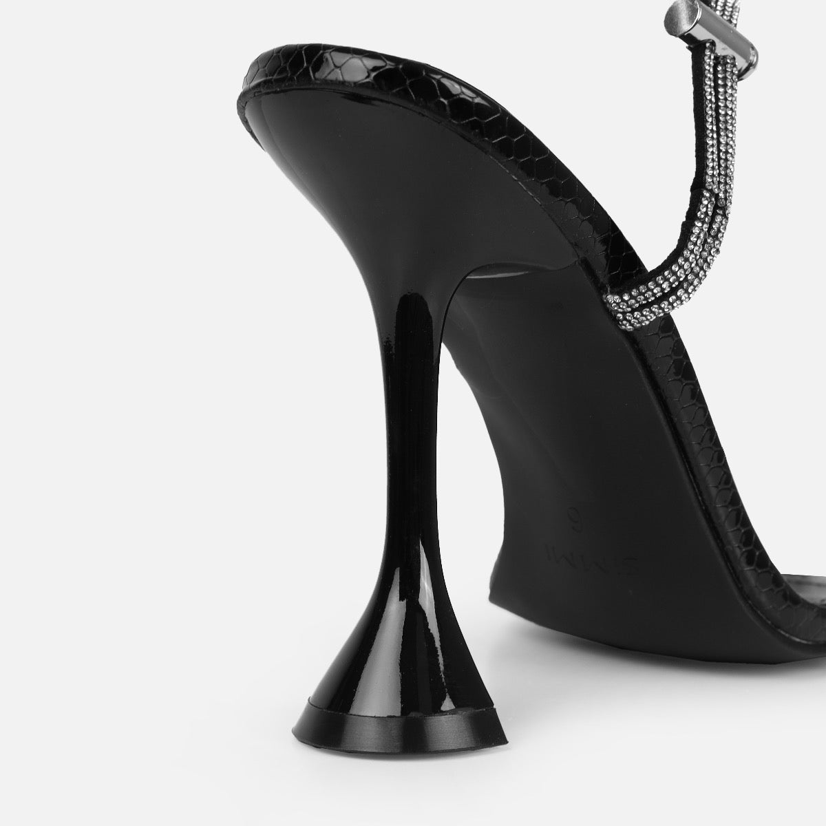 Asmara Wide Fit Black Faux Snake Print Diamante Toggle Heels | SIMMI London