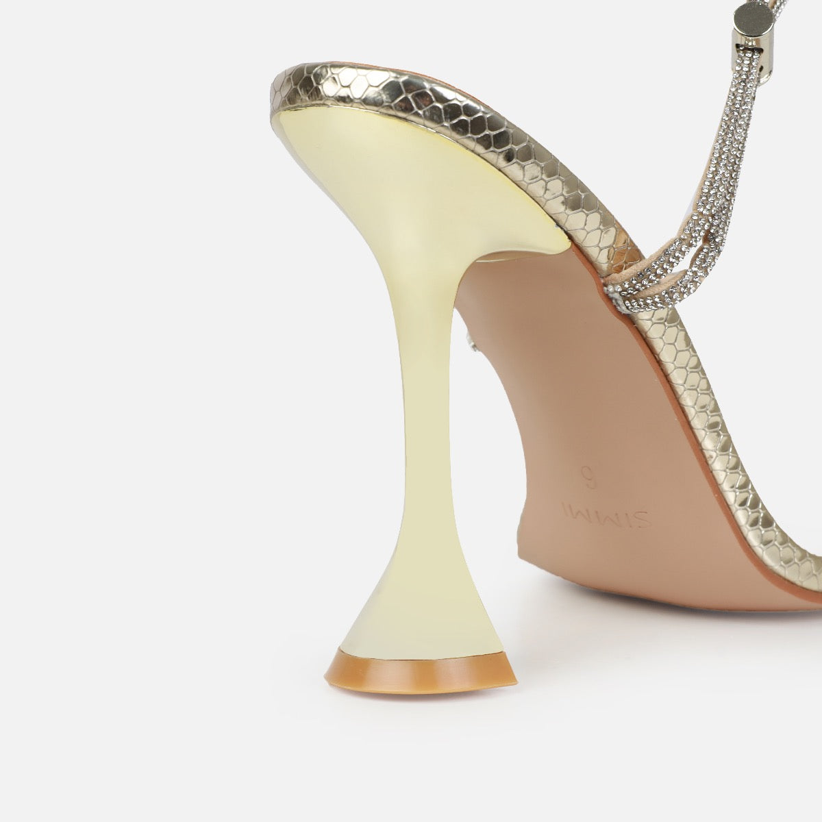 Asmara Wide Fit Gold Faux Snake Print Diamante Toggle Heels | SIMMI London