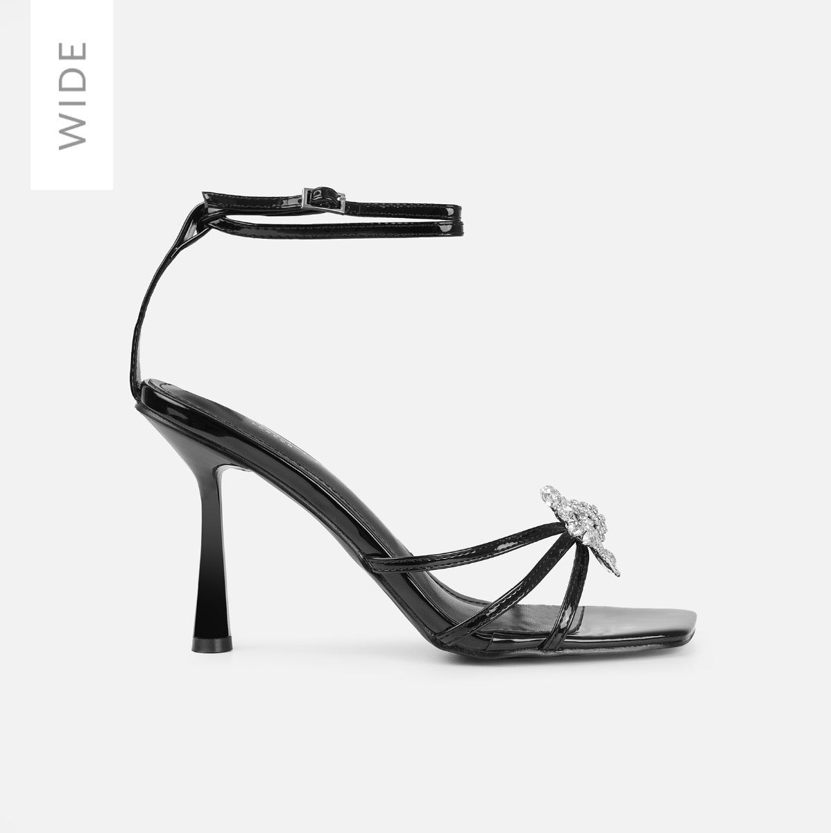 Santo Wide Fit Black Diamante Bow Stiletto Heels | SIMMI London