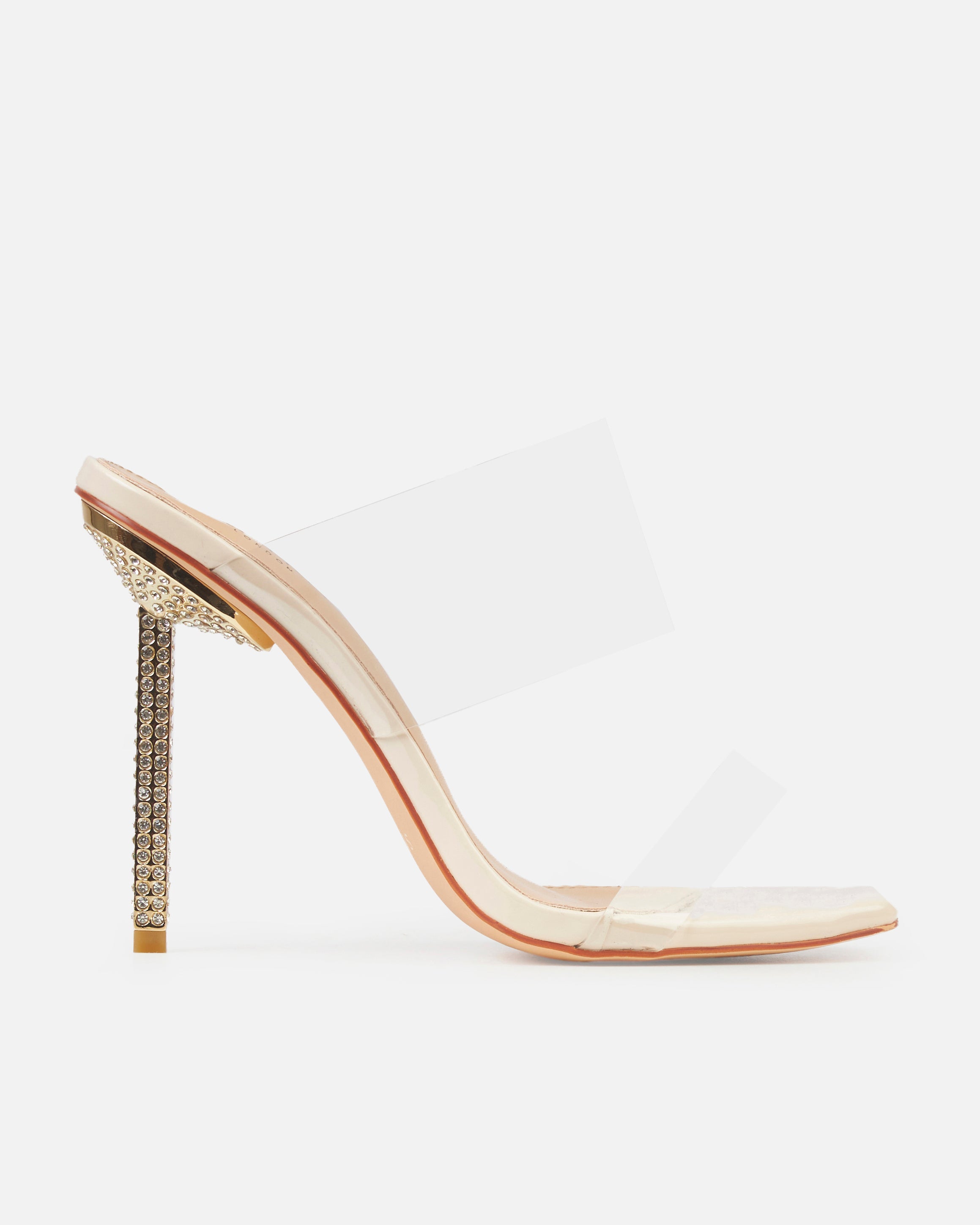 Deja Wide Stone Clear Strappy Diamante Heels | SIMMI London