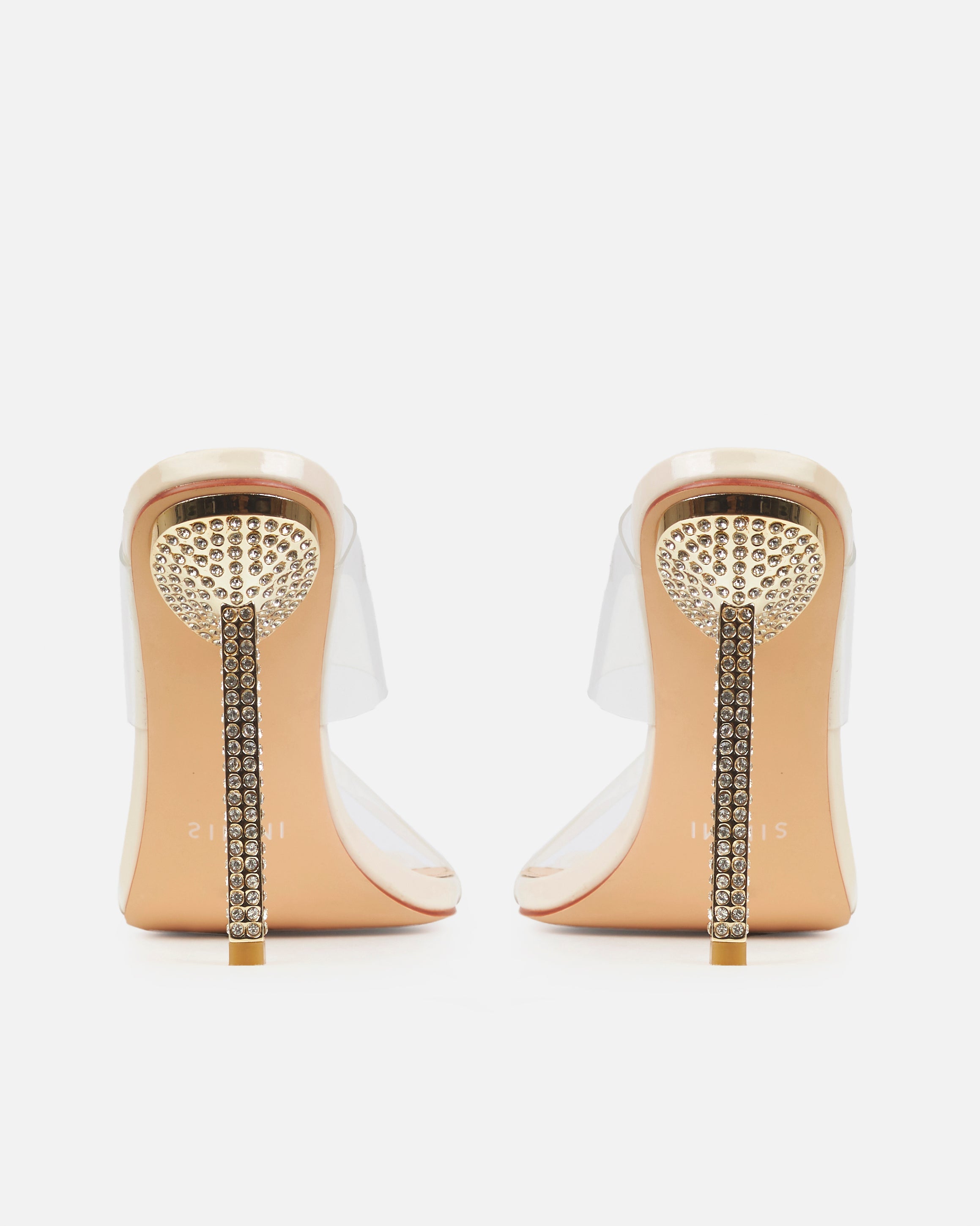 Deja Wide Stone Clear Strappy Diamante Heels | SIMMI London