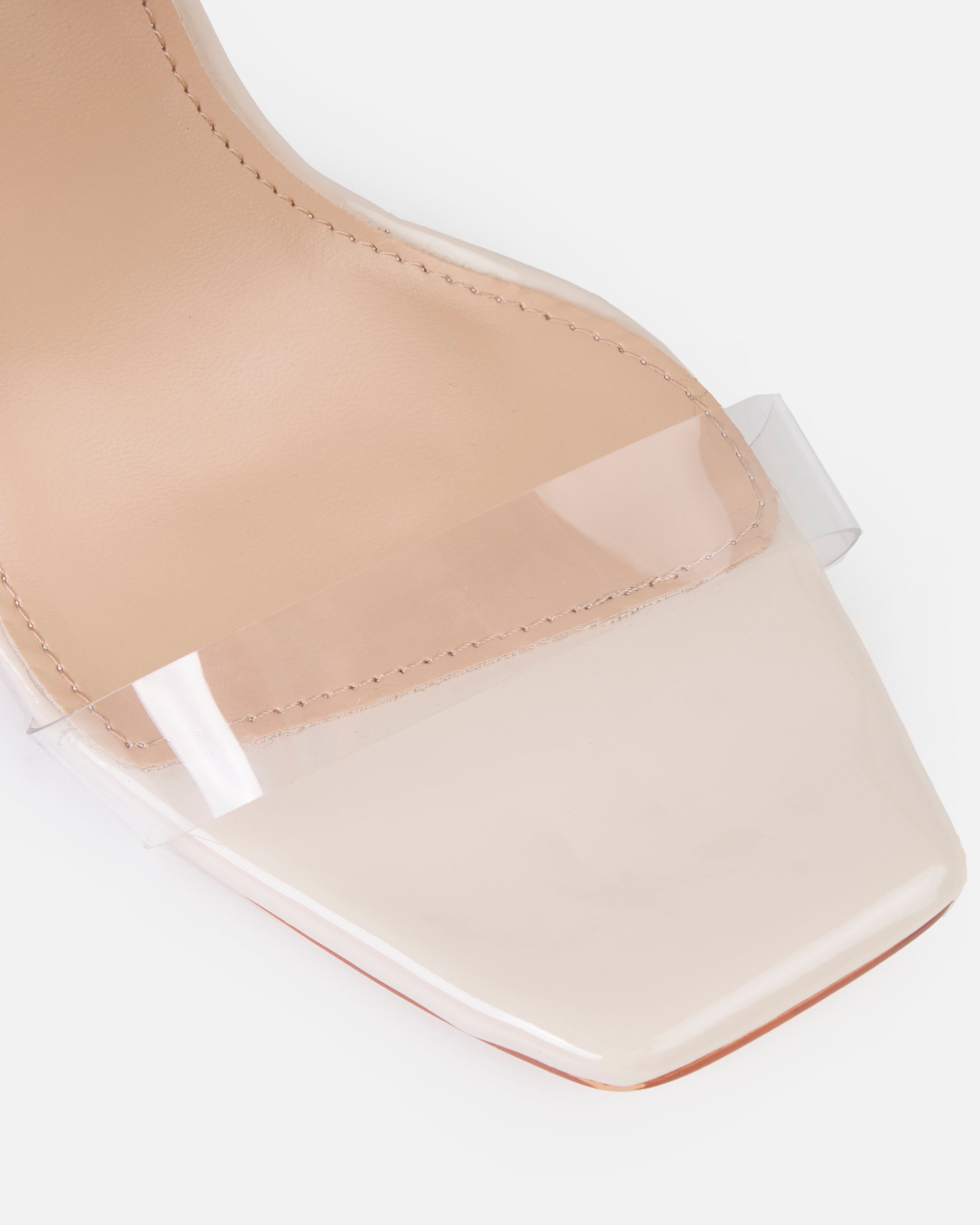 Deja Wide Stone Clear Strappy Diamante Heels | SIMMI London