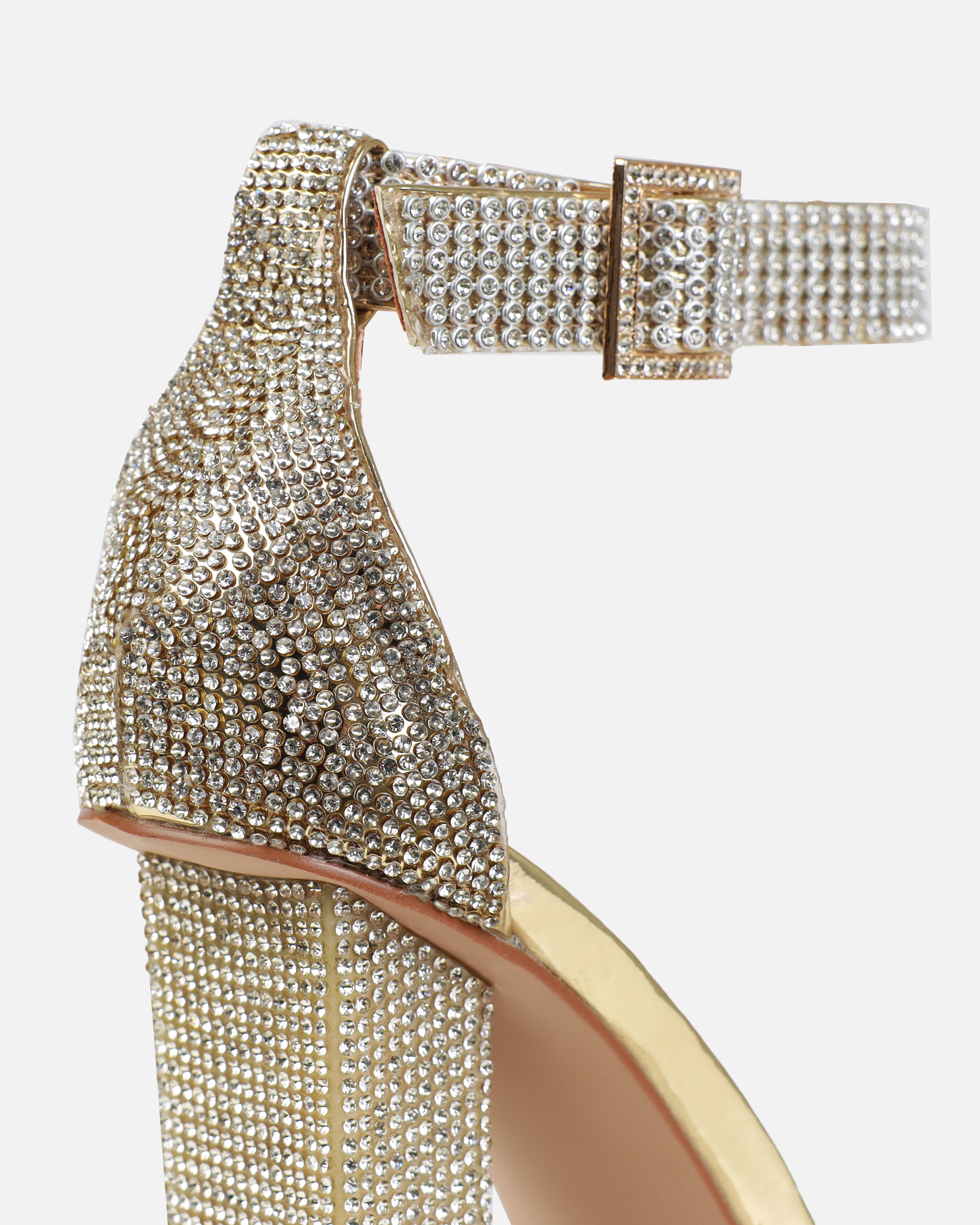 Icey Wide Fit Gold Diamante Block Heels | SIMMI London