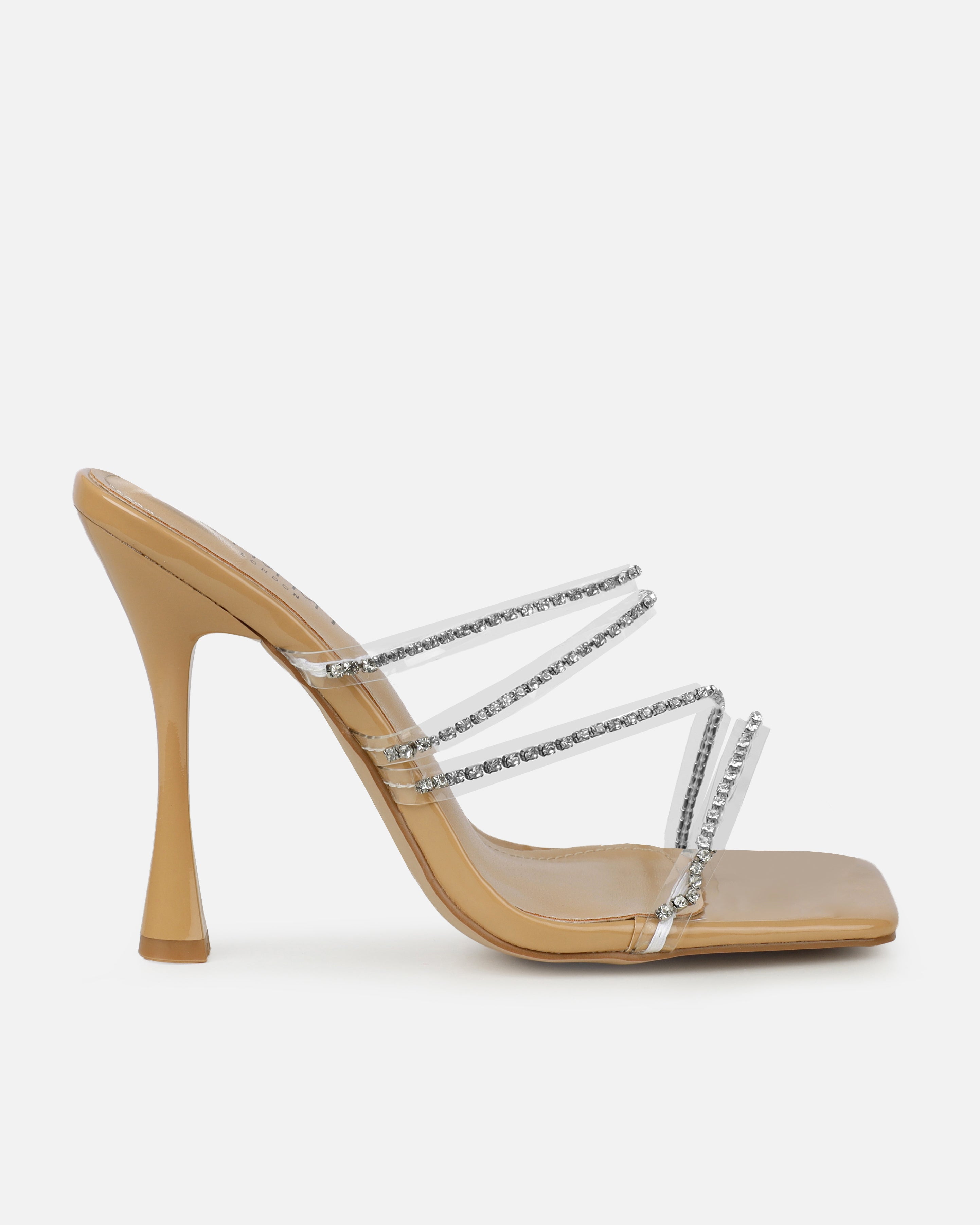 Jeyda Wide Fit Clear Nude Diamante Heels | SIMMI London