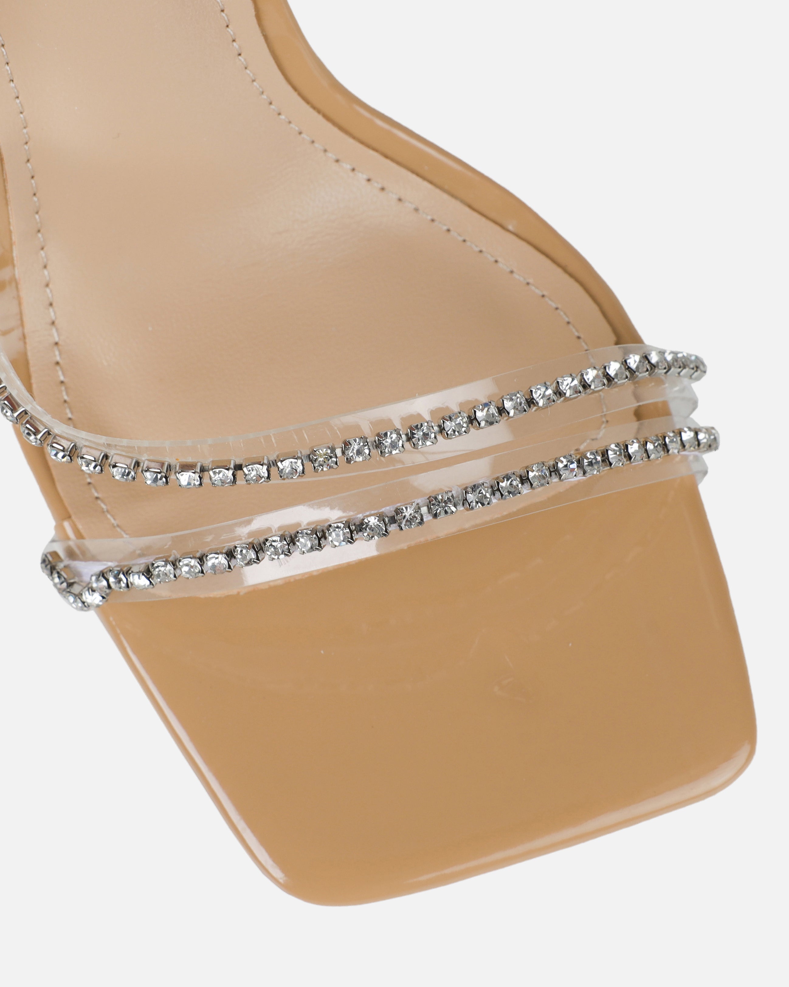 Jeyda Wide Fit Clear Nude Diamante Heels | SIMMI London