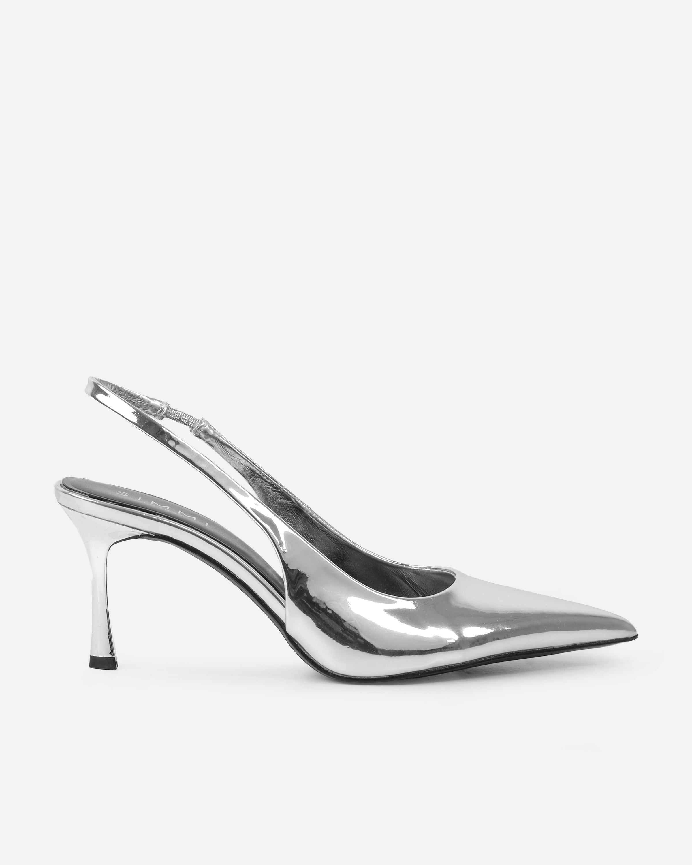 Liorra Wide Fit Silver Mirror Sling Back Court Shoes | SIMMI London