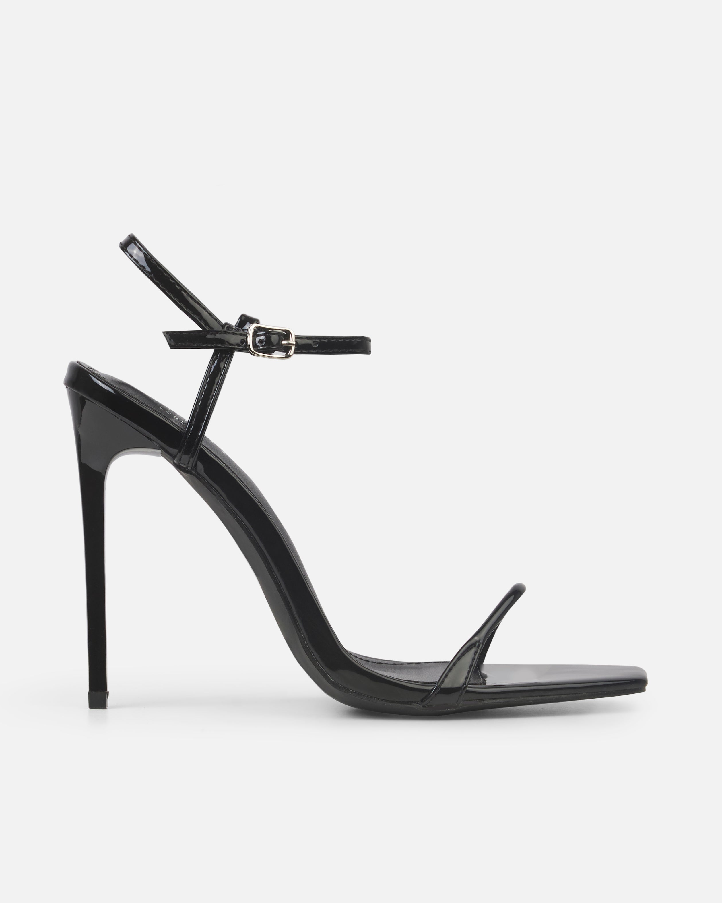 Nolan Wide Fit Black Strappy Square Toe Stiletto Heels | SIMMI London