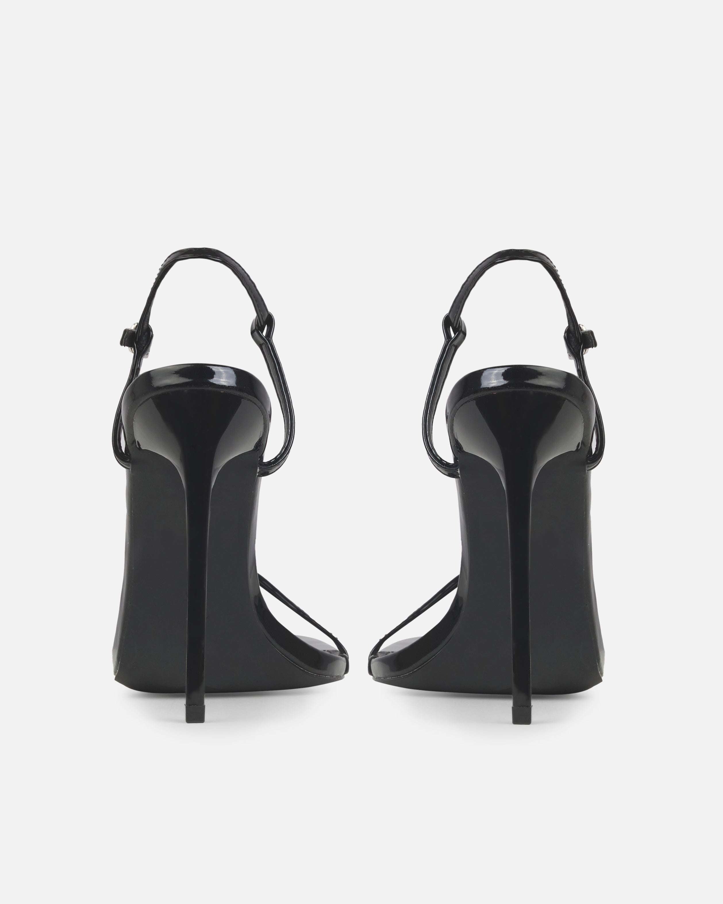 Nolan Wide Fit Black Strappy Square Toe Stiletto Heels | SIMMI London