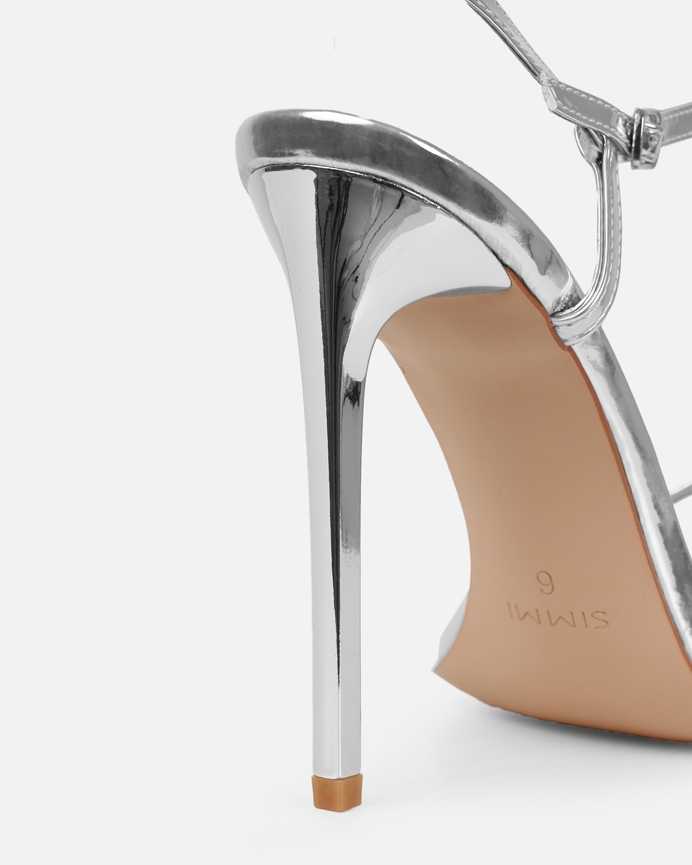 Nolan Wide Fit Silver Strappy Square Toe Stiletto Heels | SIMMI London