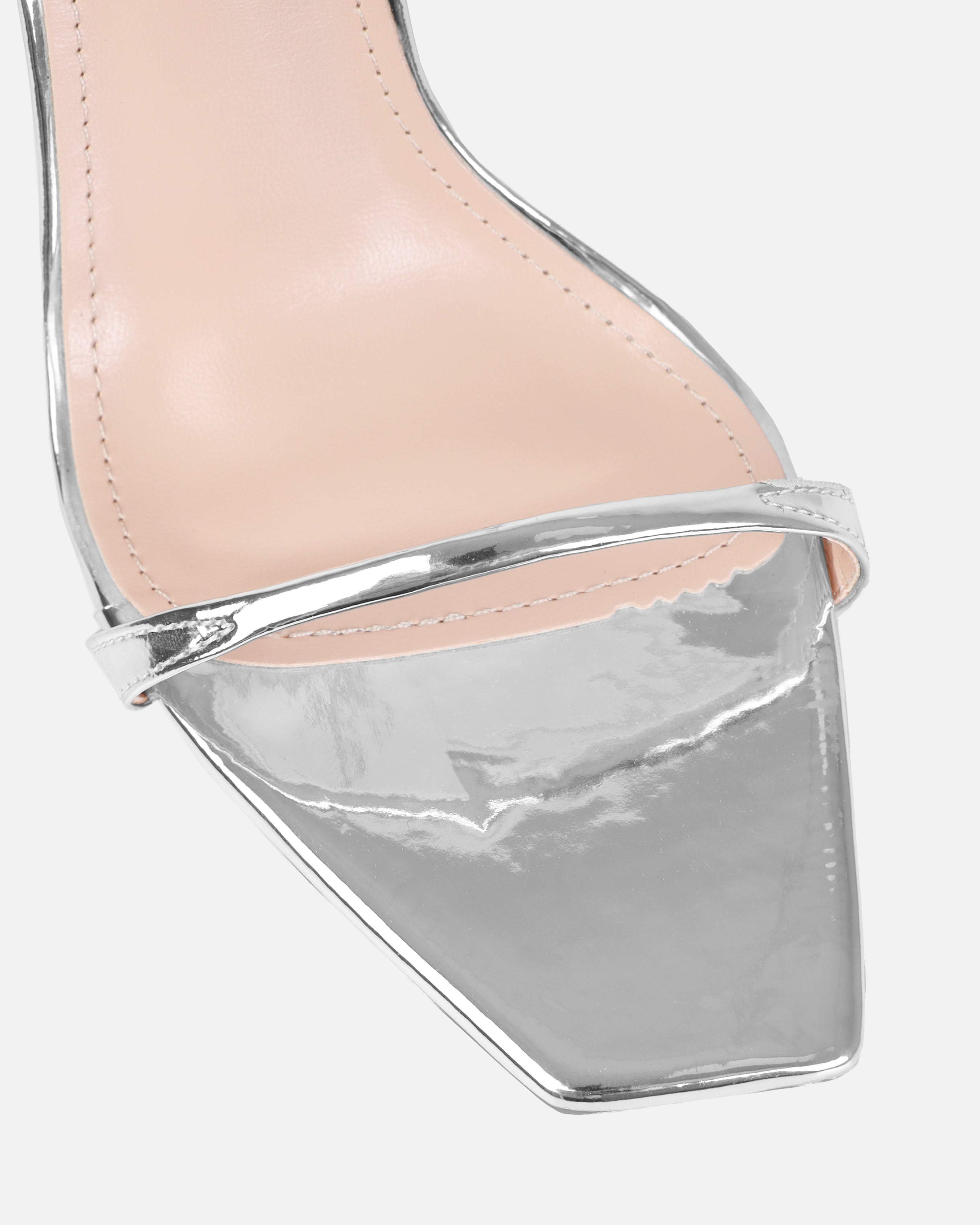 Nolan Wide Fit Silver Strappy Square Toe Stiletto Heels | SIMMI London