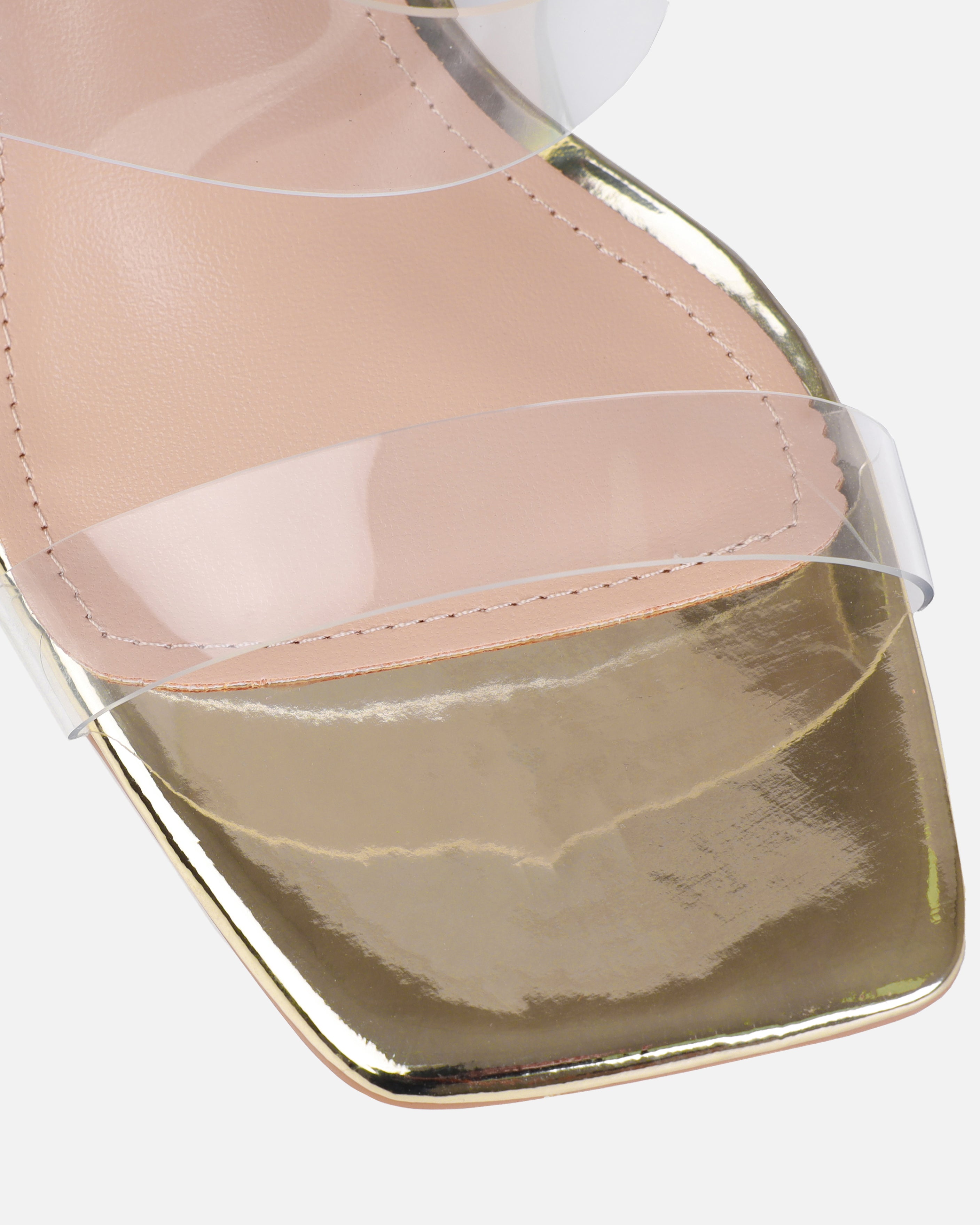 Priscilla Wide Fit Gold Clear Low Block Heels | SIMMI London