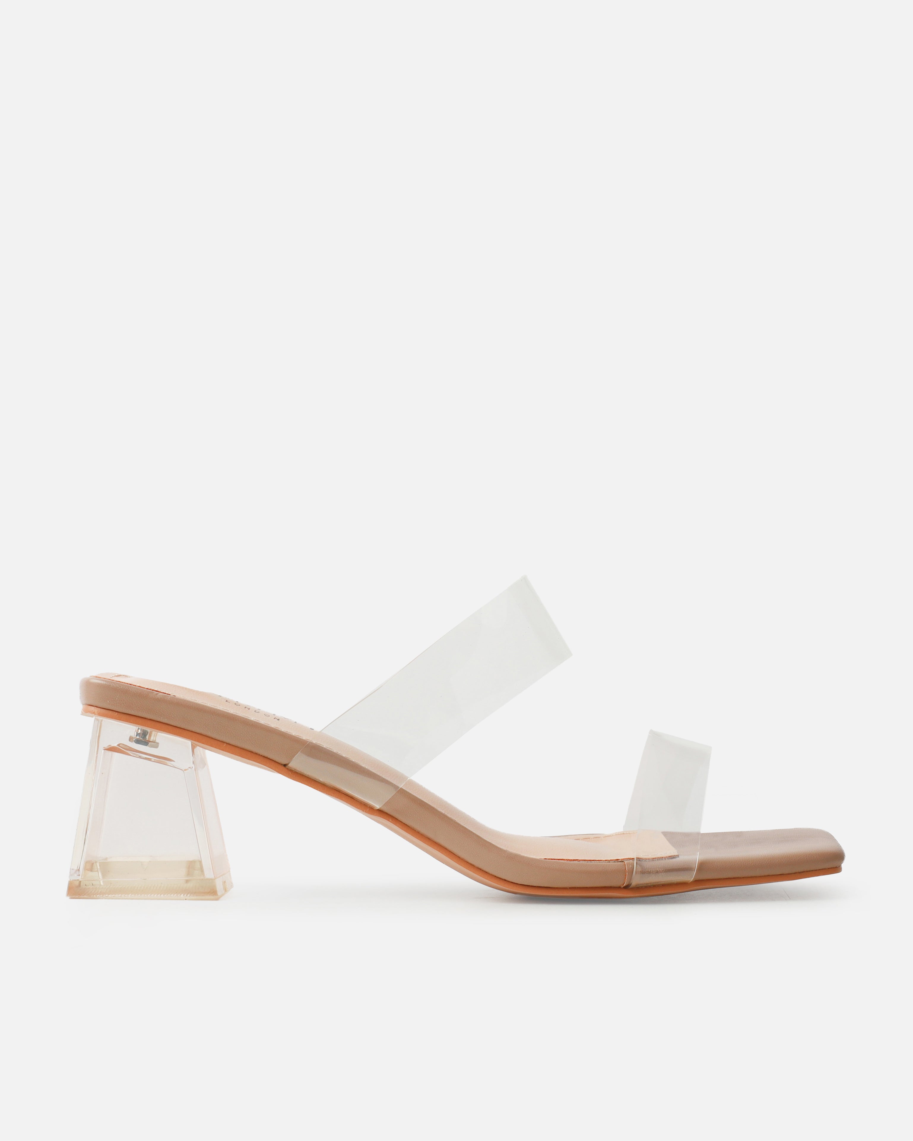 Priscilla Wide Fit Clear Low Block Heels | SIMMI London