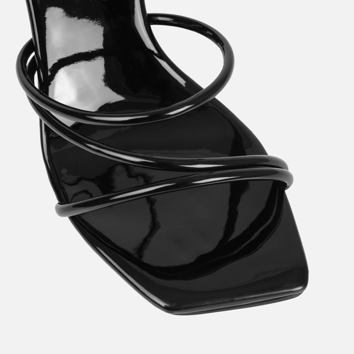 Safiyah Wide Fit Black Patent Strappy Heels | SIMMI London