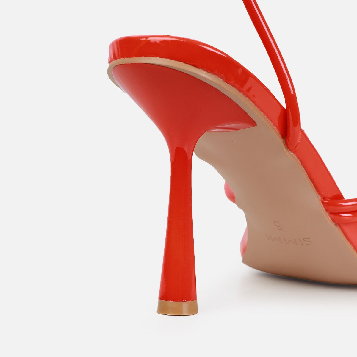 Safiyah Wide Fit Orange Patent Strappy Heels | SIMMI London