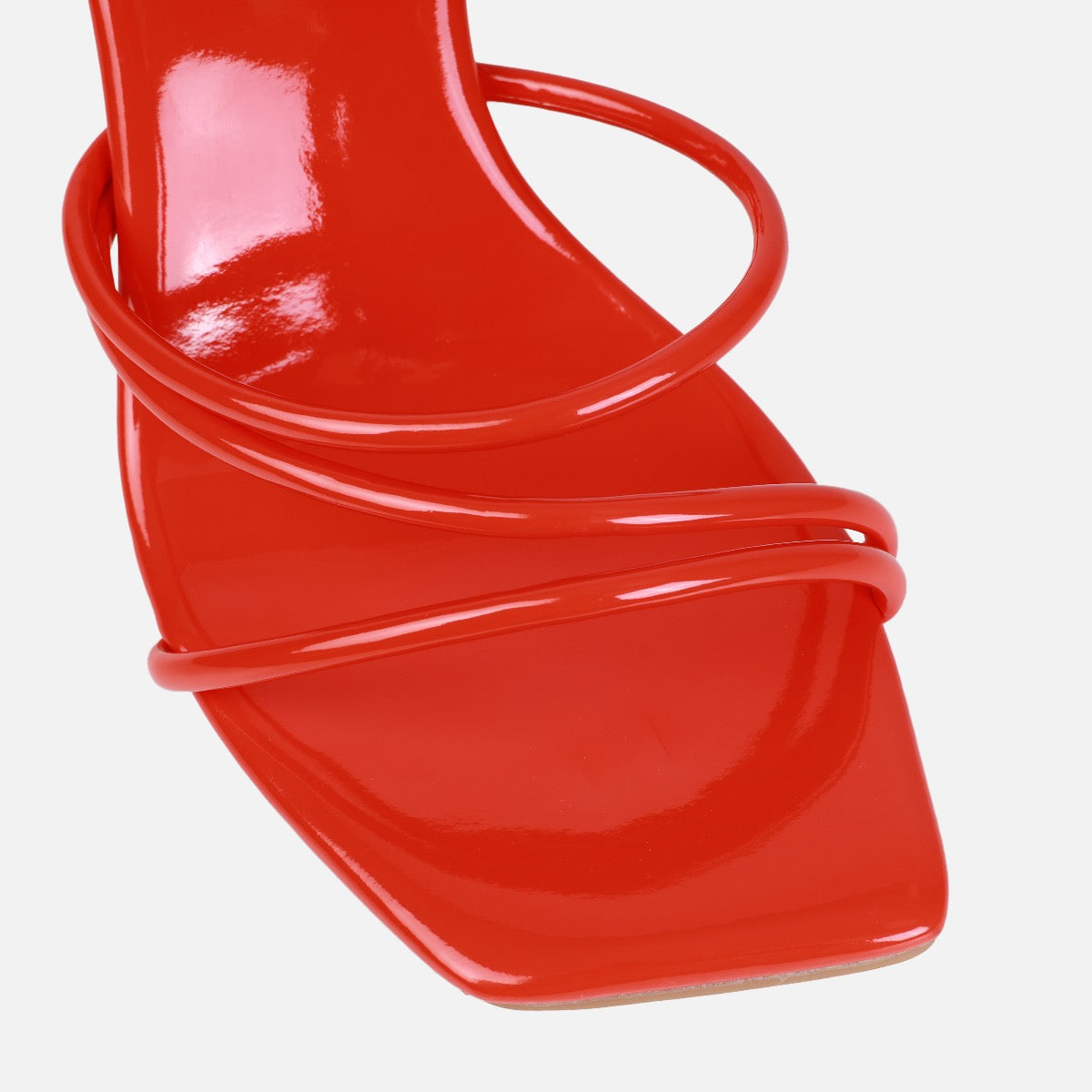 Safiyah Wide Fit Orange Patent Strappy Heels | SIMMI London