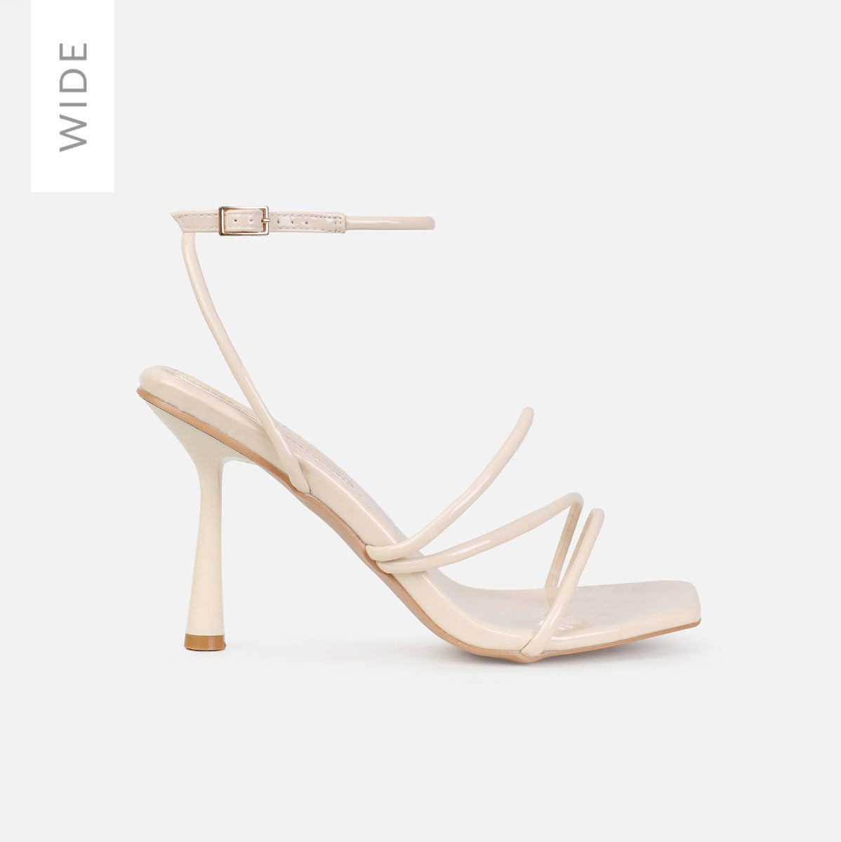 Safiyah Wide Fit Stone Patent Strappy Heels | SIMMI London