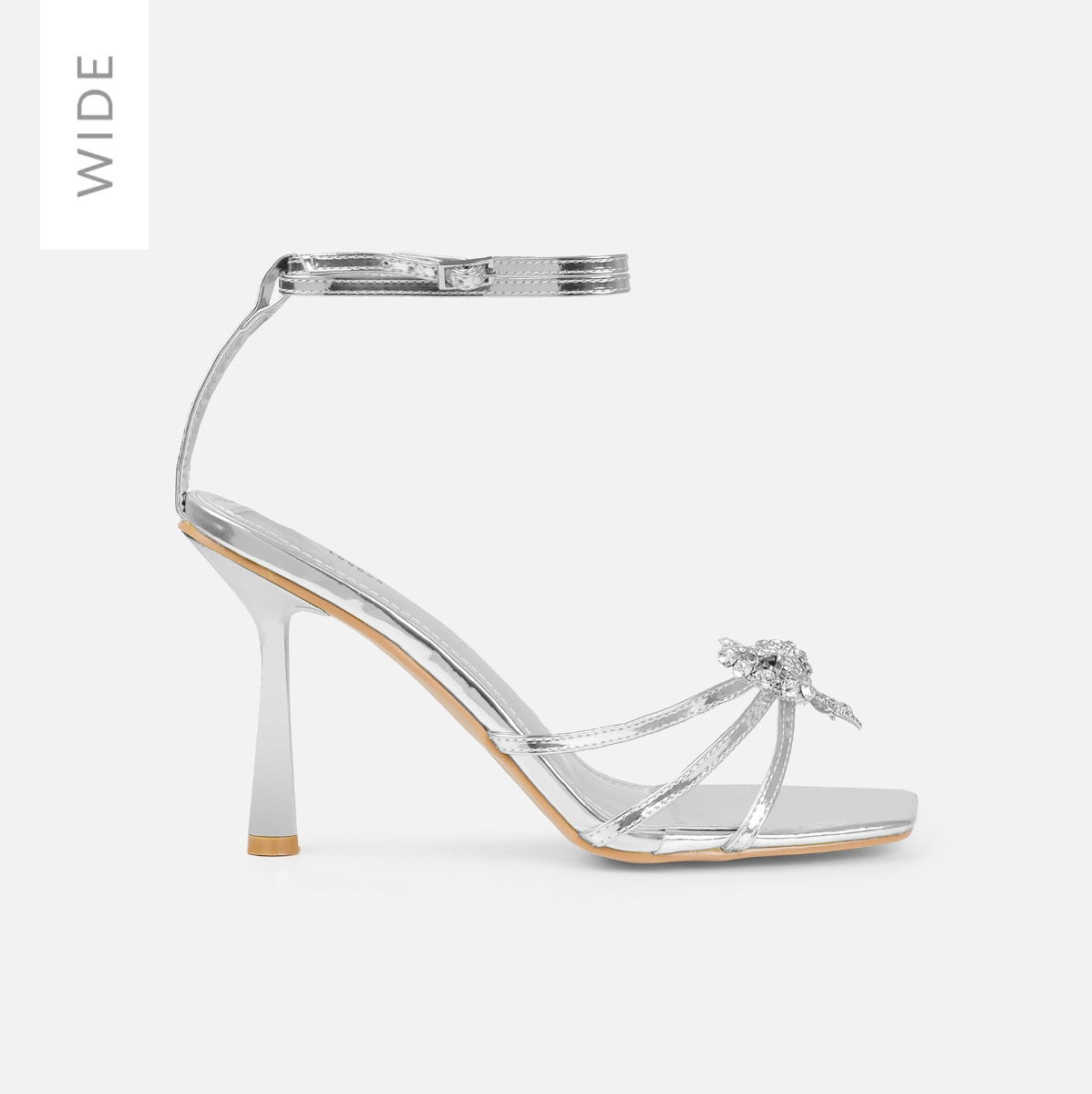 Santo Wide Fit Silver Diamante Bow Stiletto Heels | SIMMI London