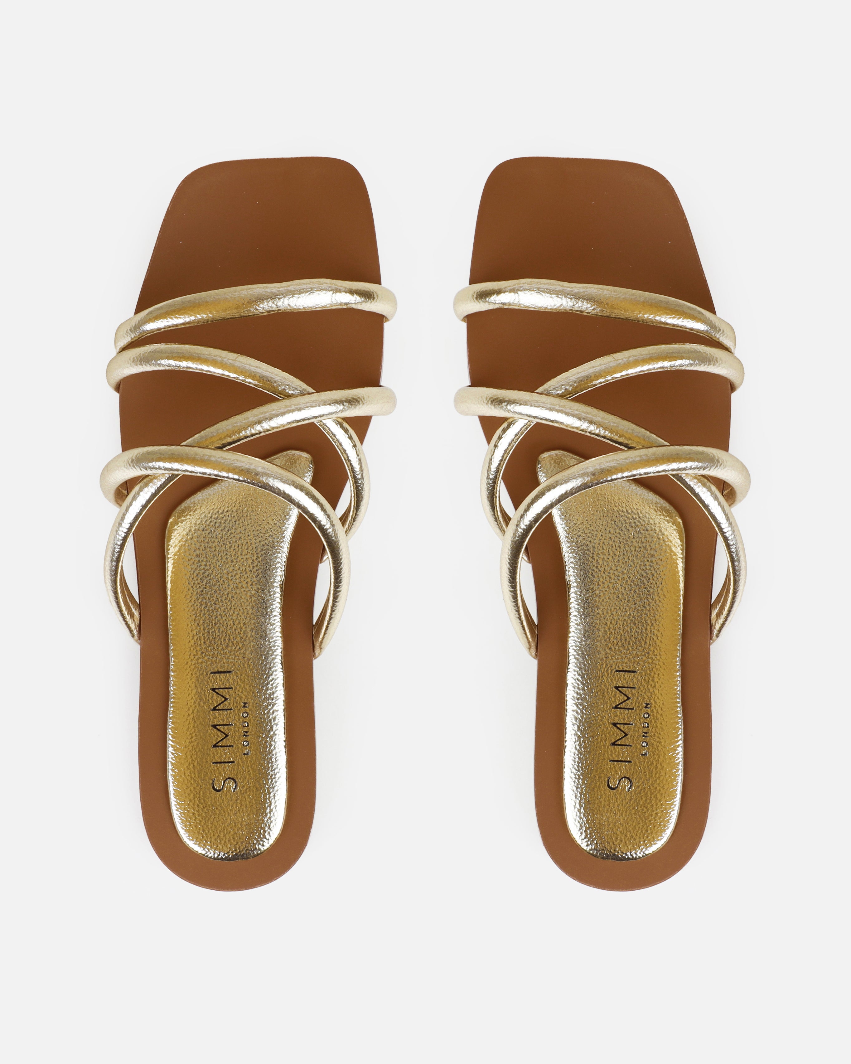 Joelley Wide Fit Gold Metallic Strappy Flat Slides | SIMMI London