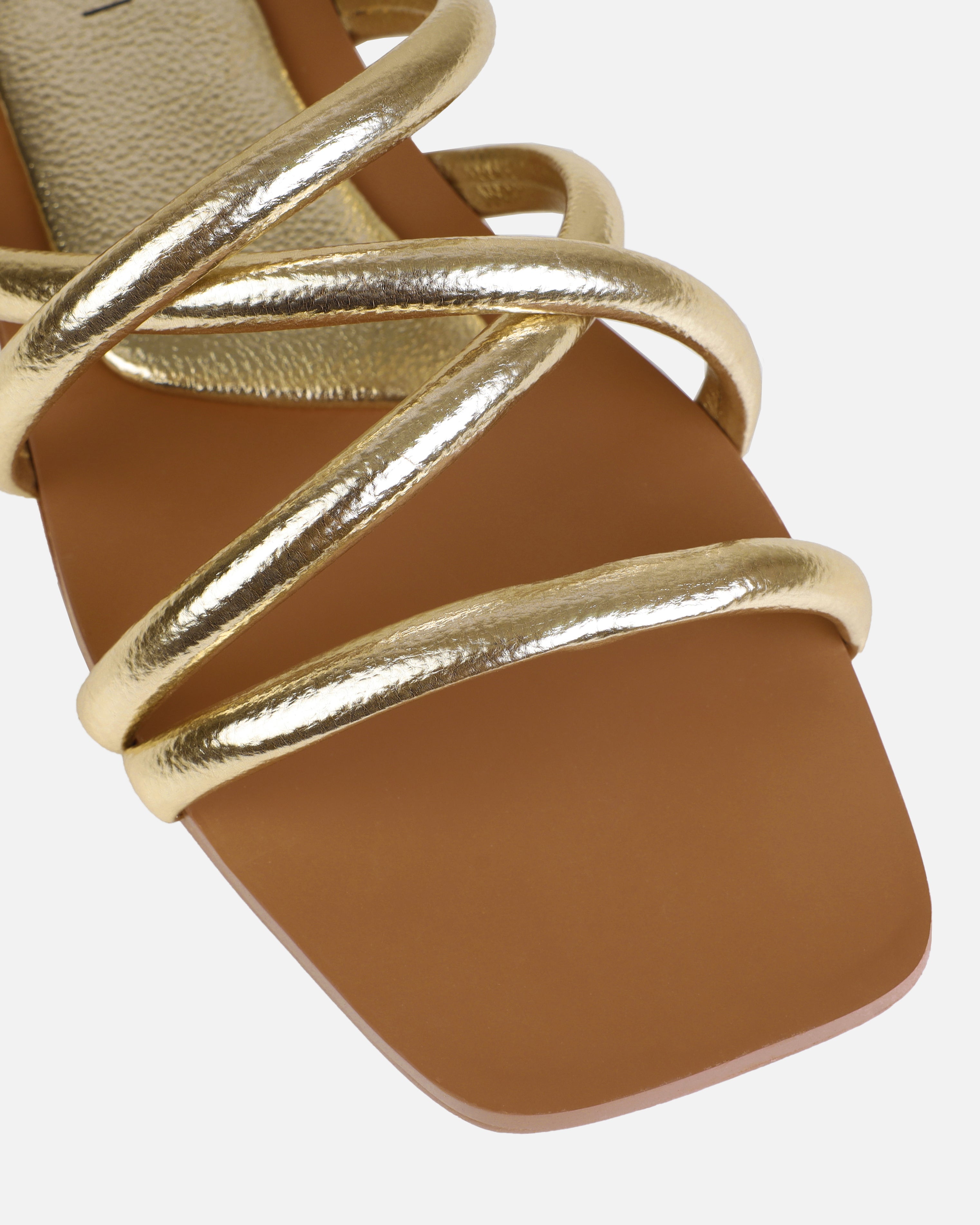 Joelley Wide Fit Gold Metallic Strappy Flat Slides | SIMMI London