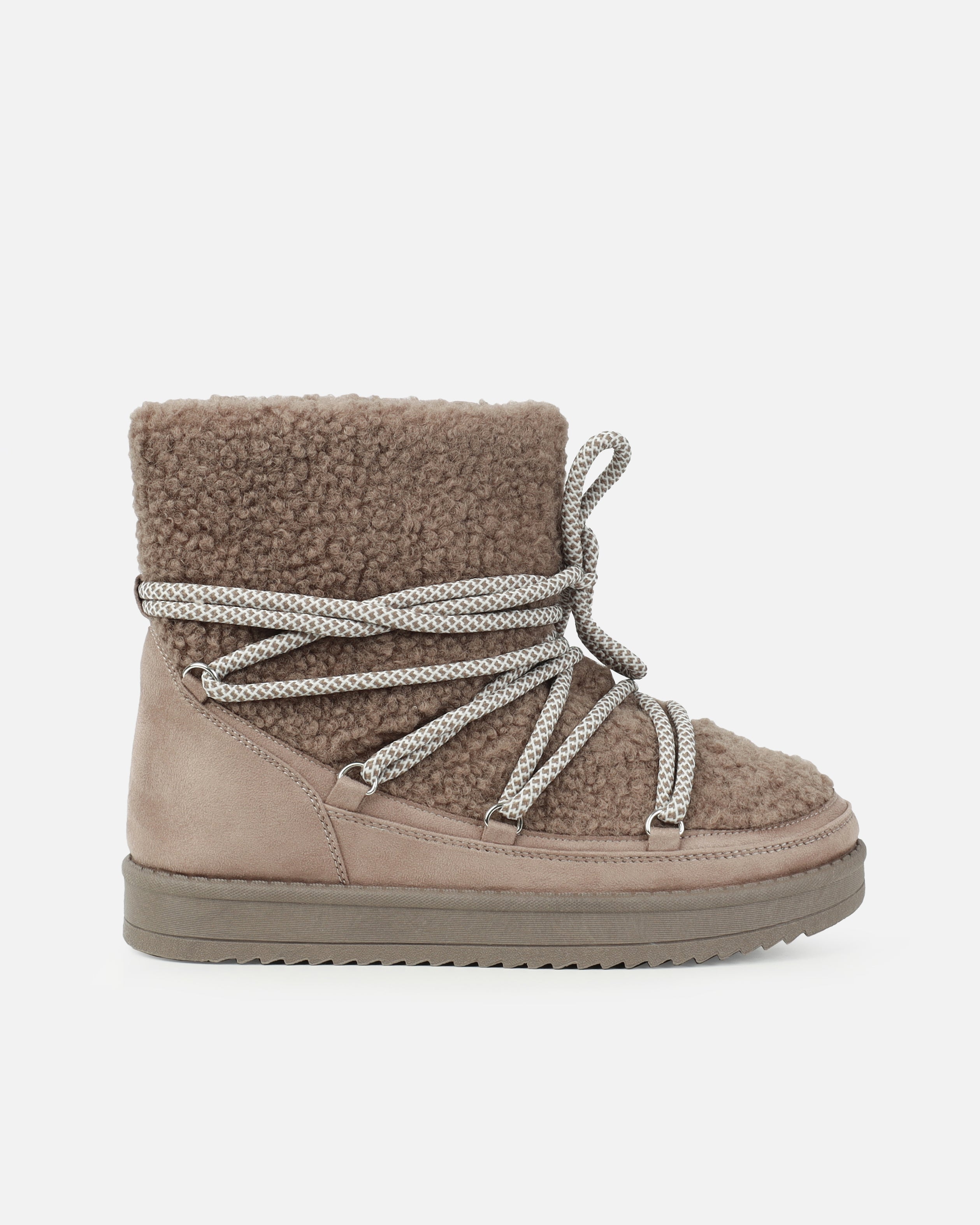Warmth Beige Borg Mix Laced Snow Boots | SIMMI London