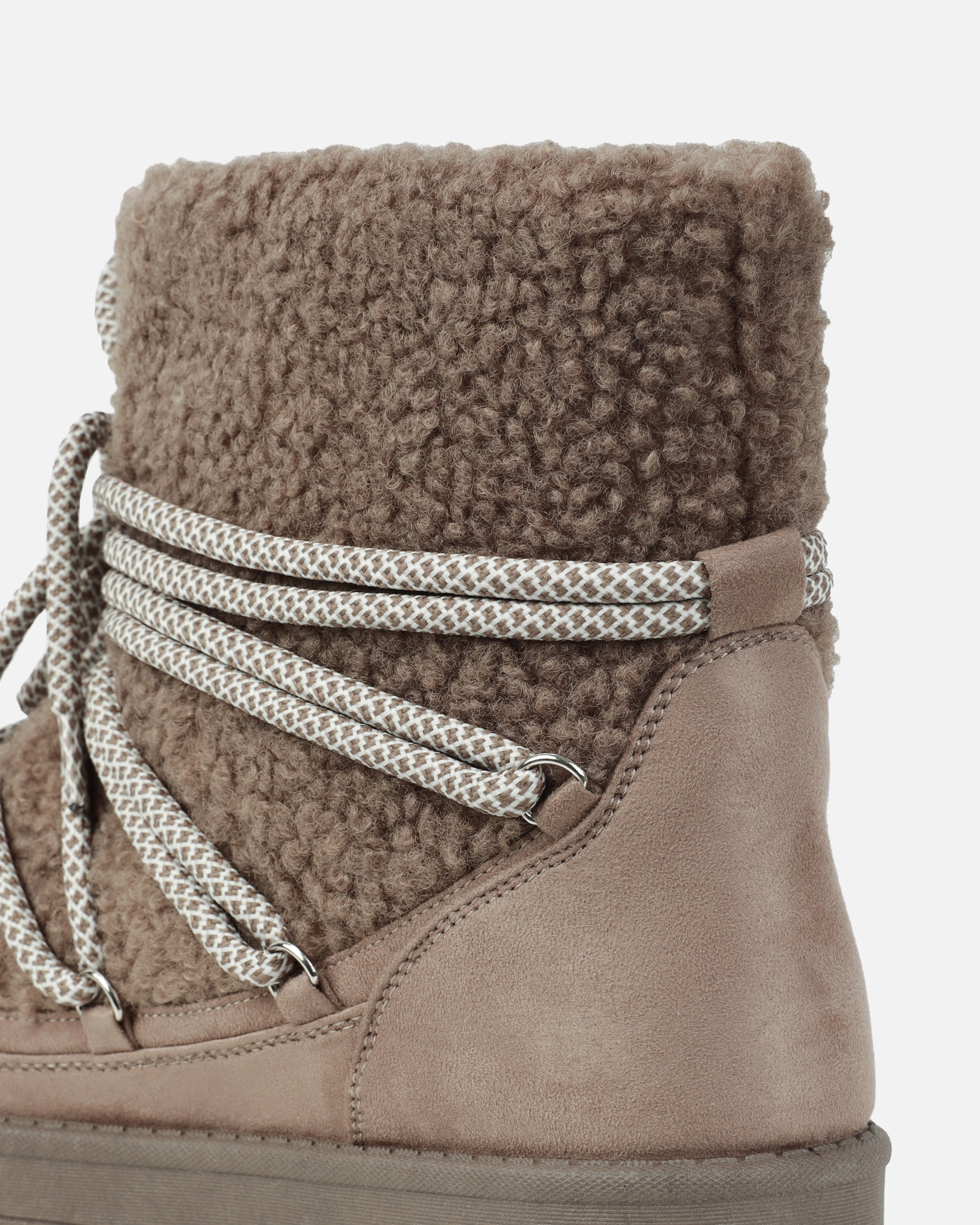 Warmth Beige Borg Mix Laced Snow Boots | SIMMI London