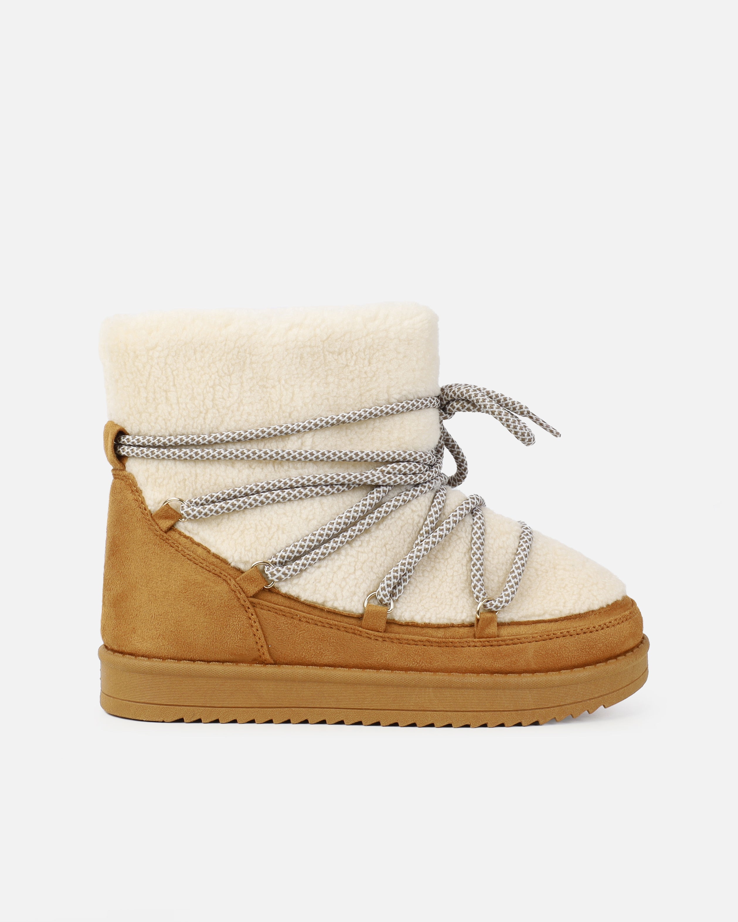 Warmth Tan Borg Mix Laced Snow Boots | SIMMI London