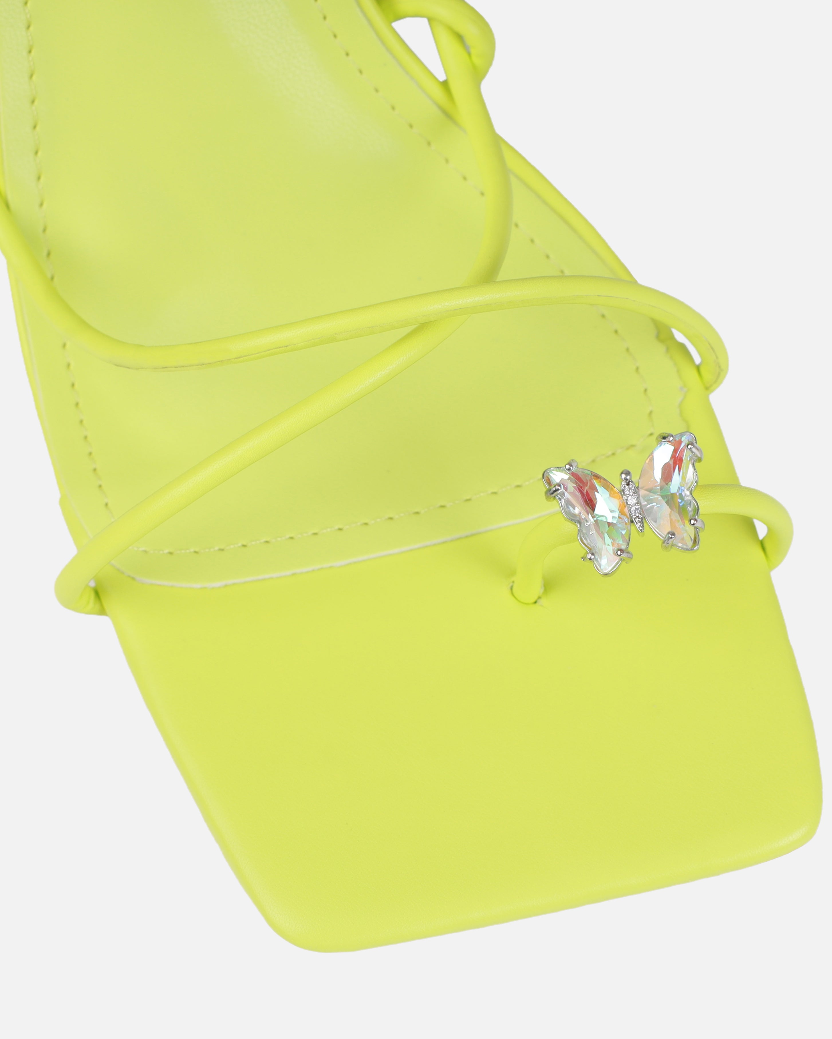 Willowe Lime Green Butterfly Toe Thong Lace Up Mid Heels | SIMMI London
