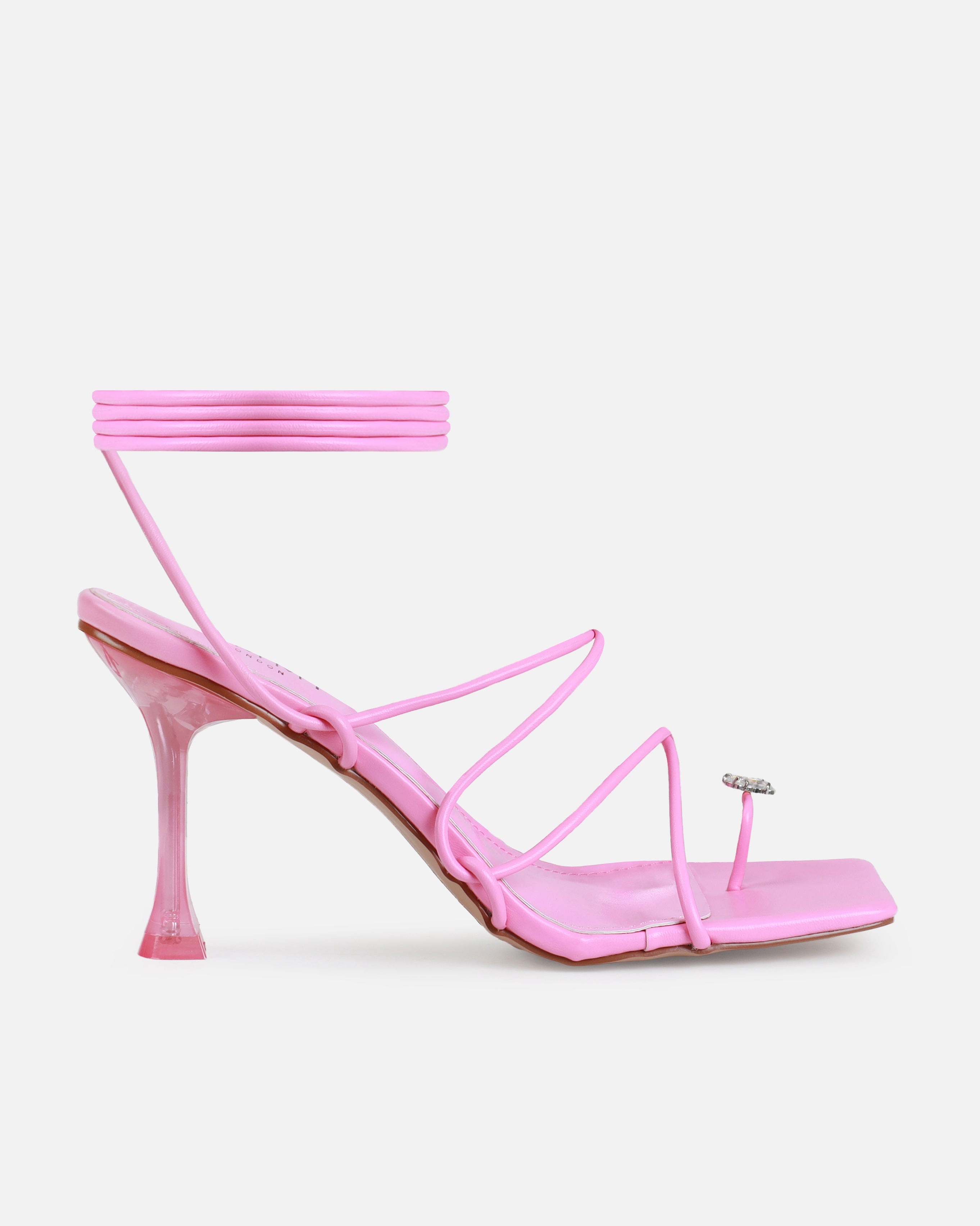 Willowe Pink Butterfly Toe Thong Lace Up Mid Heels | SIMMI London