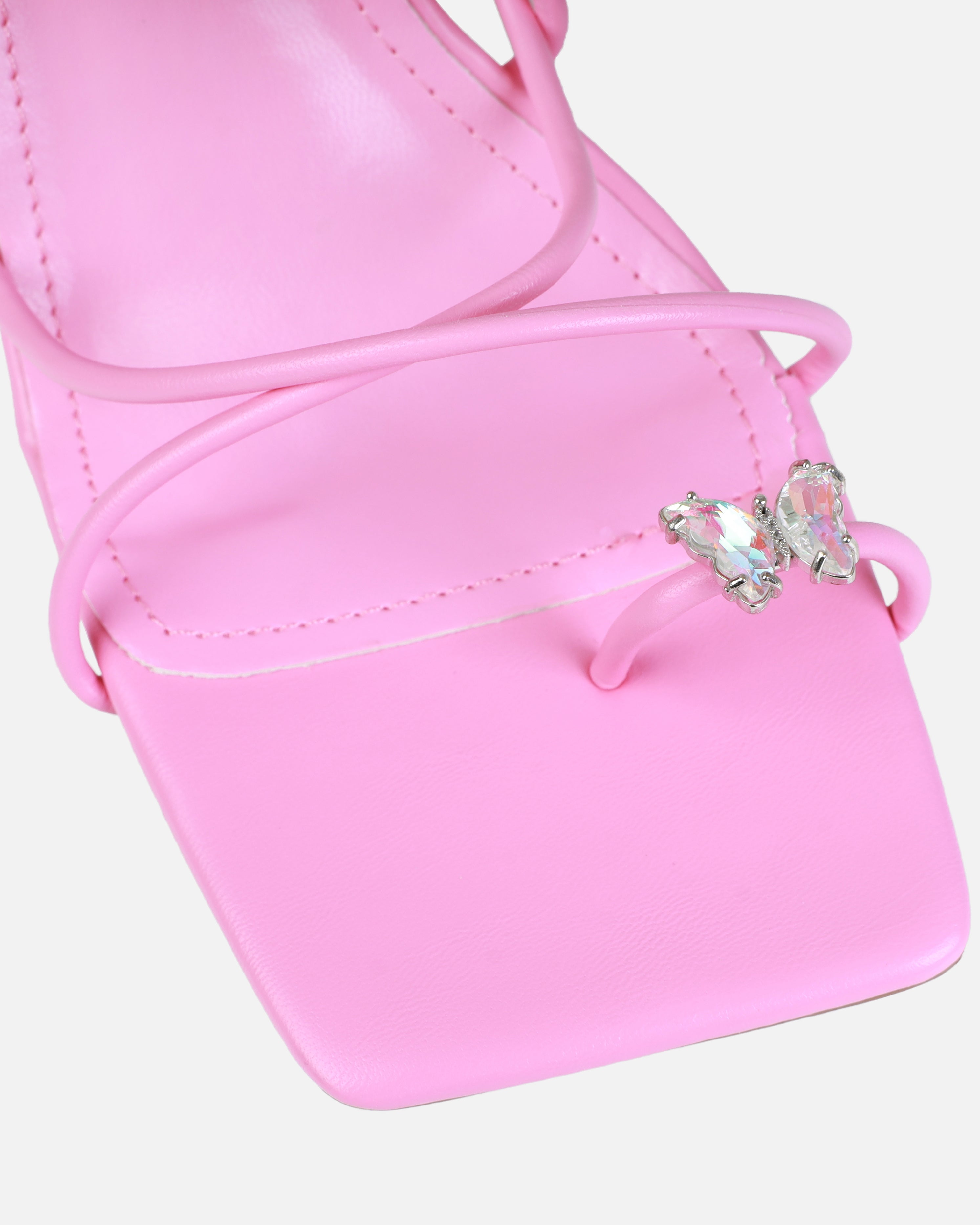 Willowe Pink Butterfly Toe Thong Lace Up Mid Heels | SIMMI London