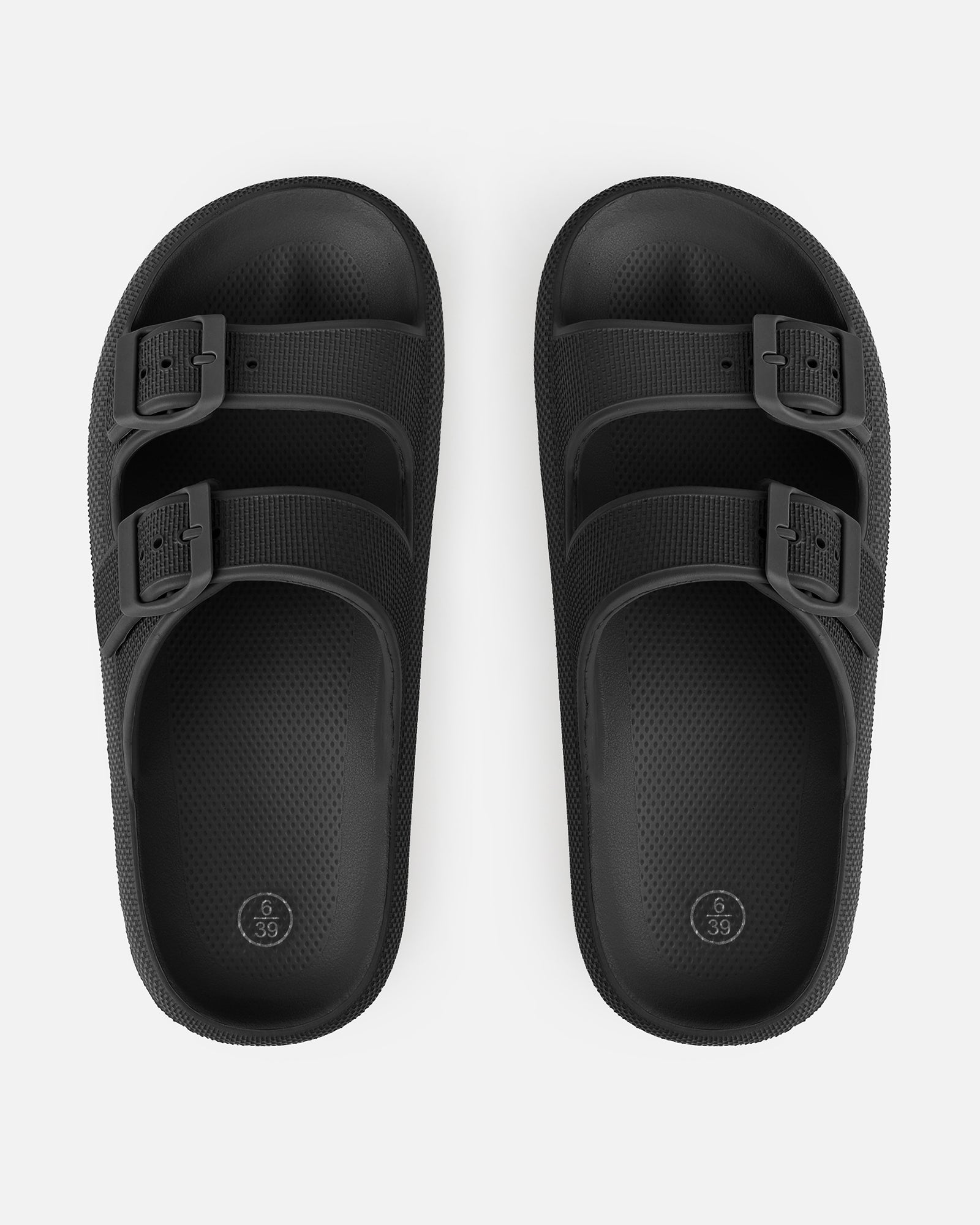 Wynna Black Double Buckle Flat Slides | SIMMI London