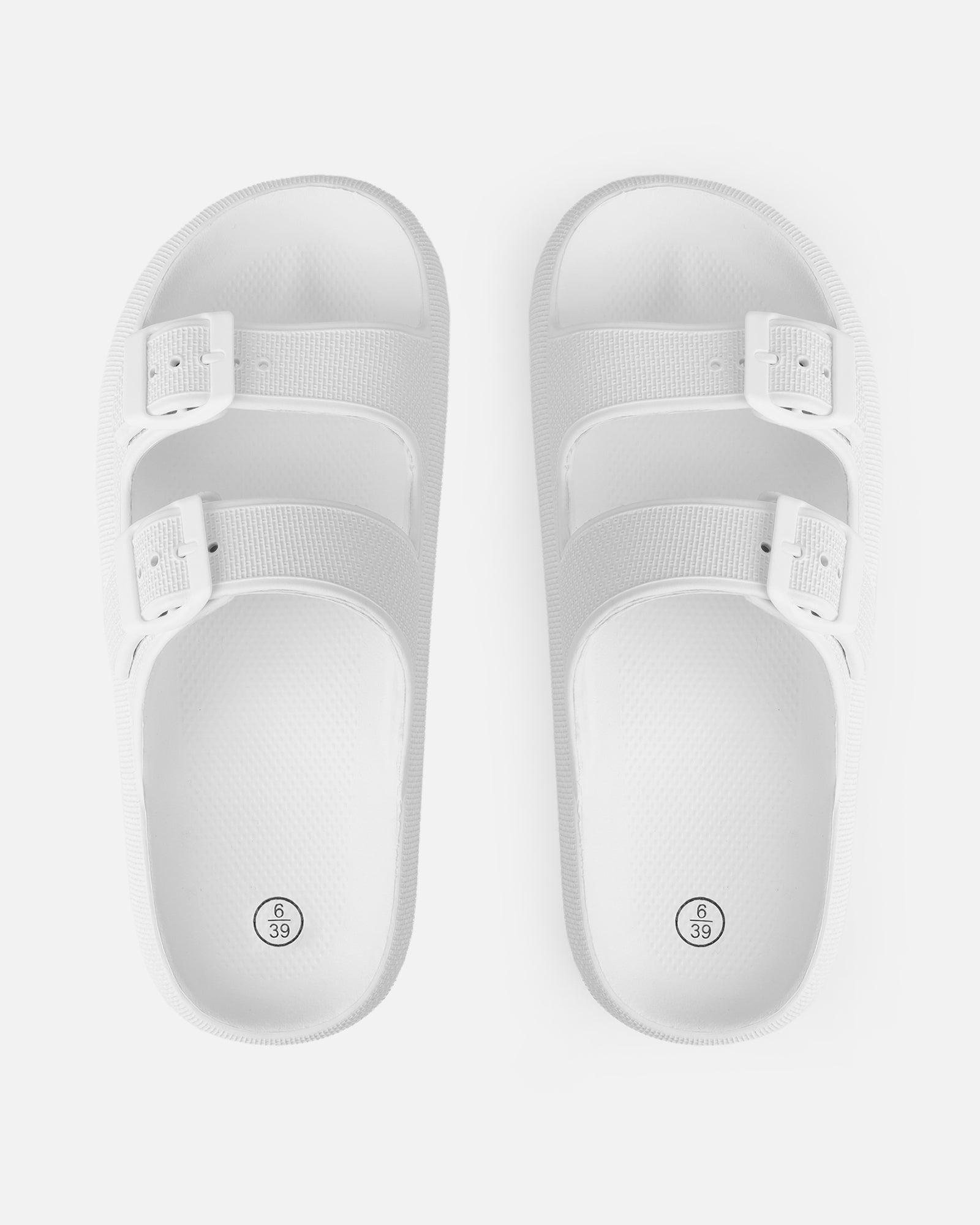 Wynna White Double Buckle Flat Slides | SIMMI London