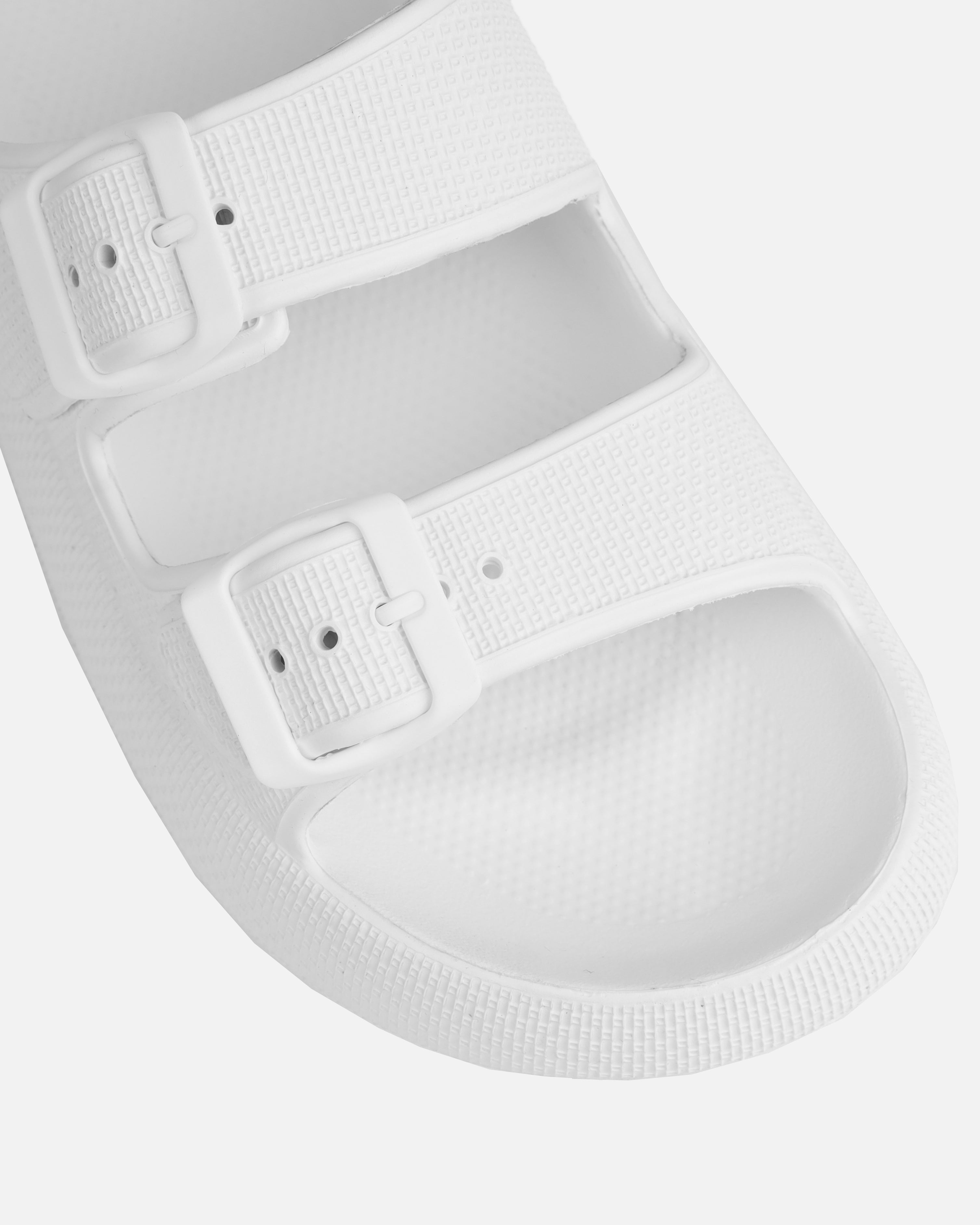 Wynna White Double Buckle Flat Slides | SIMMI London