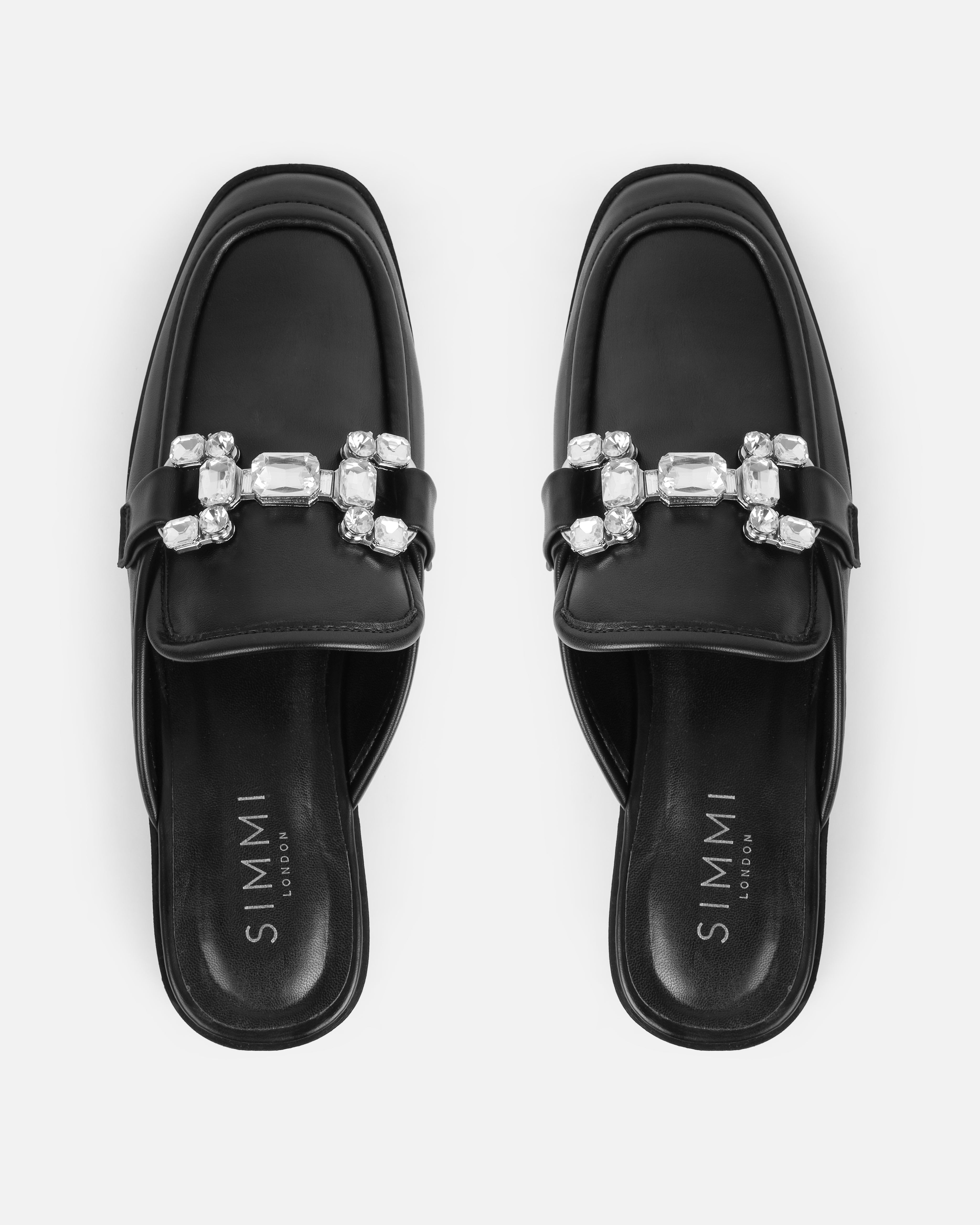 Xanthe Black Diamanté Slip On Mules | SIMMI London