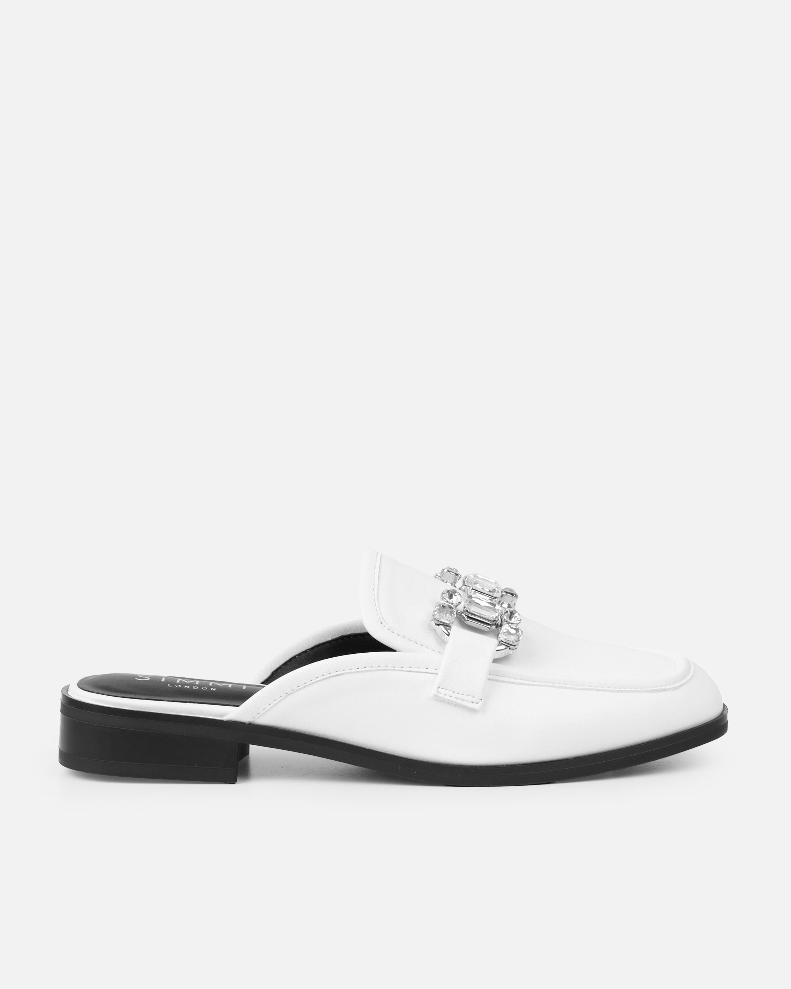 Xanthe White Diamanté Slip On Mules | SIMMI London