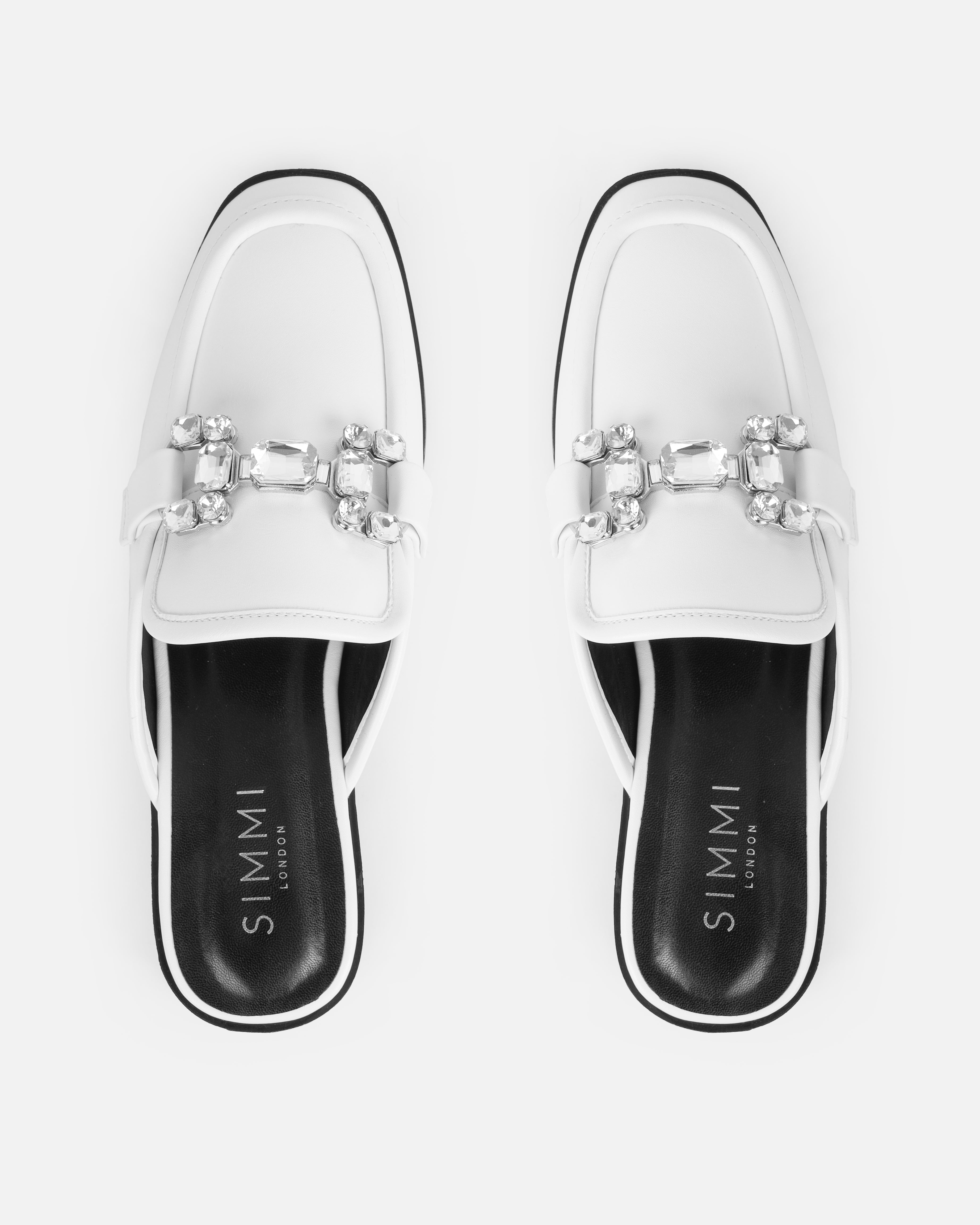 Xanthe White Diamanté Slip On Mules | SIMMI London