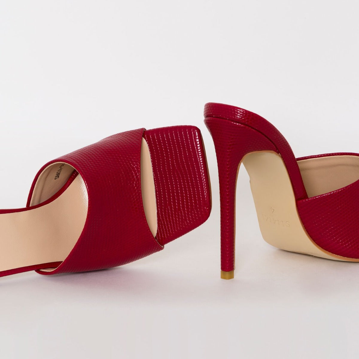 Amalie Red Snake Print Stiletto Mule Heels