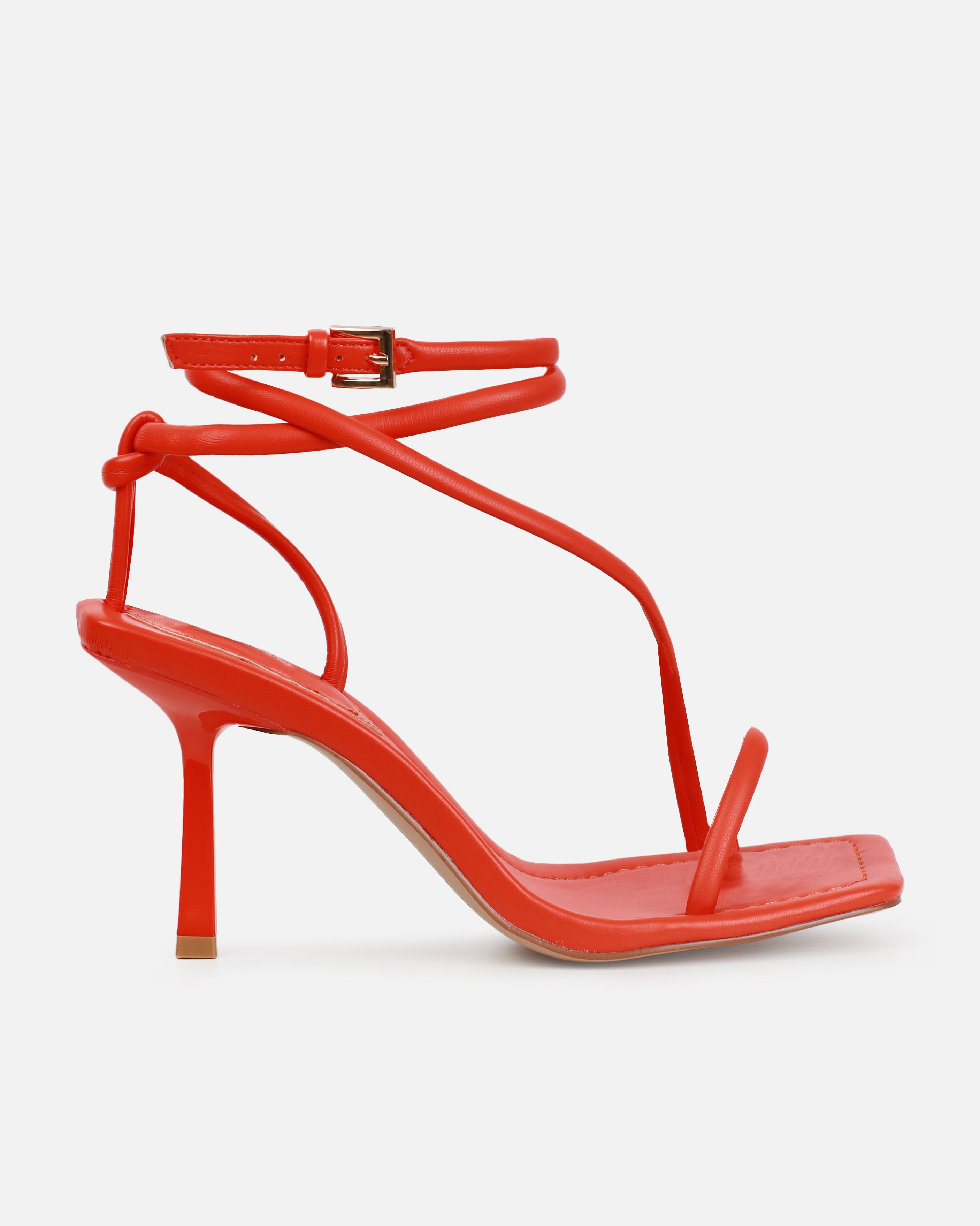 Xylia Orange Strappy Mid Heels | SIMMI London