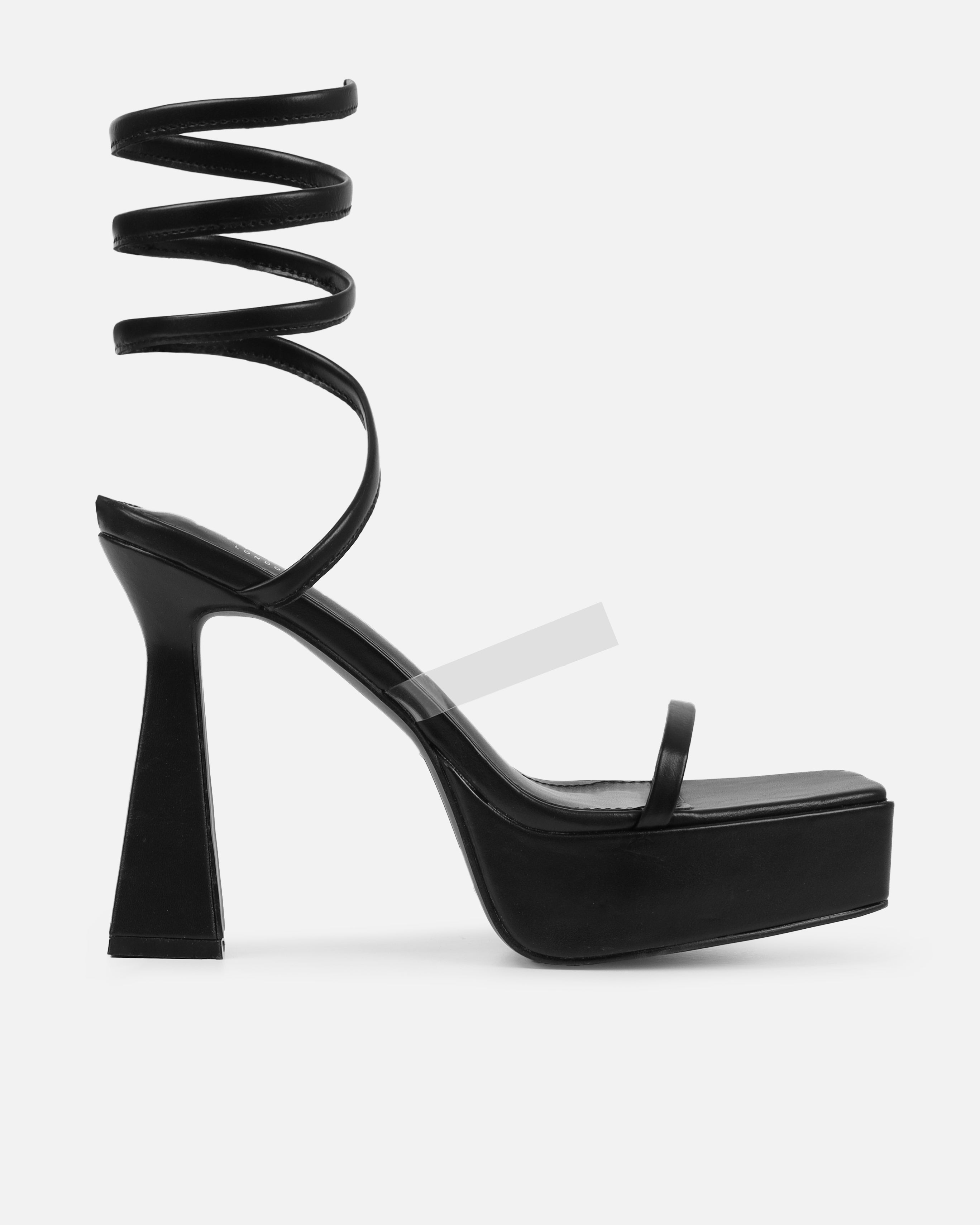 Yolanda Black Spiral Clear Platform Block Heels | SIMMI London