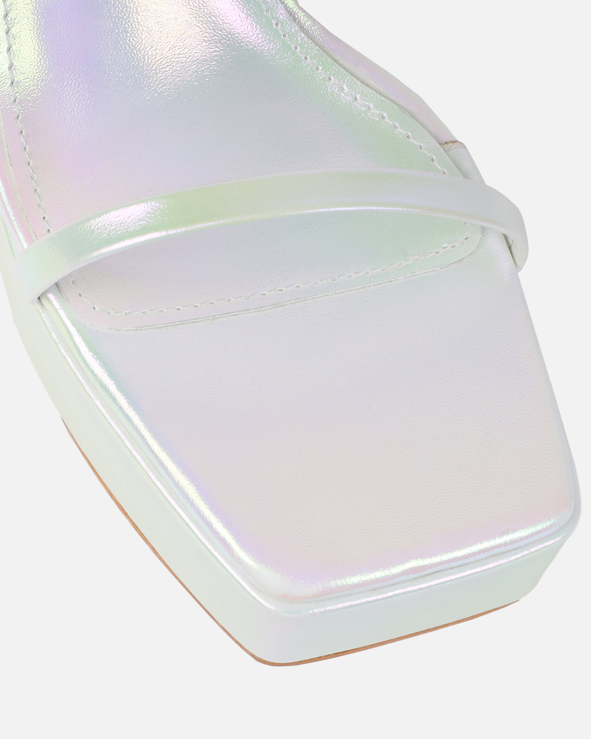 Yolanda Iridescent White Spiral Clear Platform Block Heels | SIMMI London