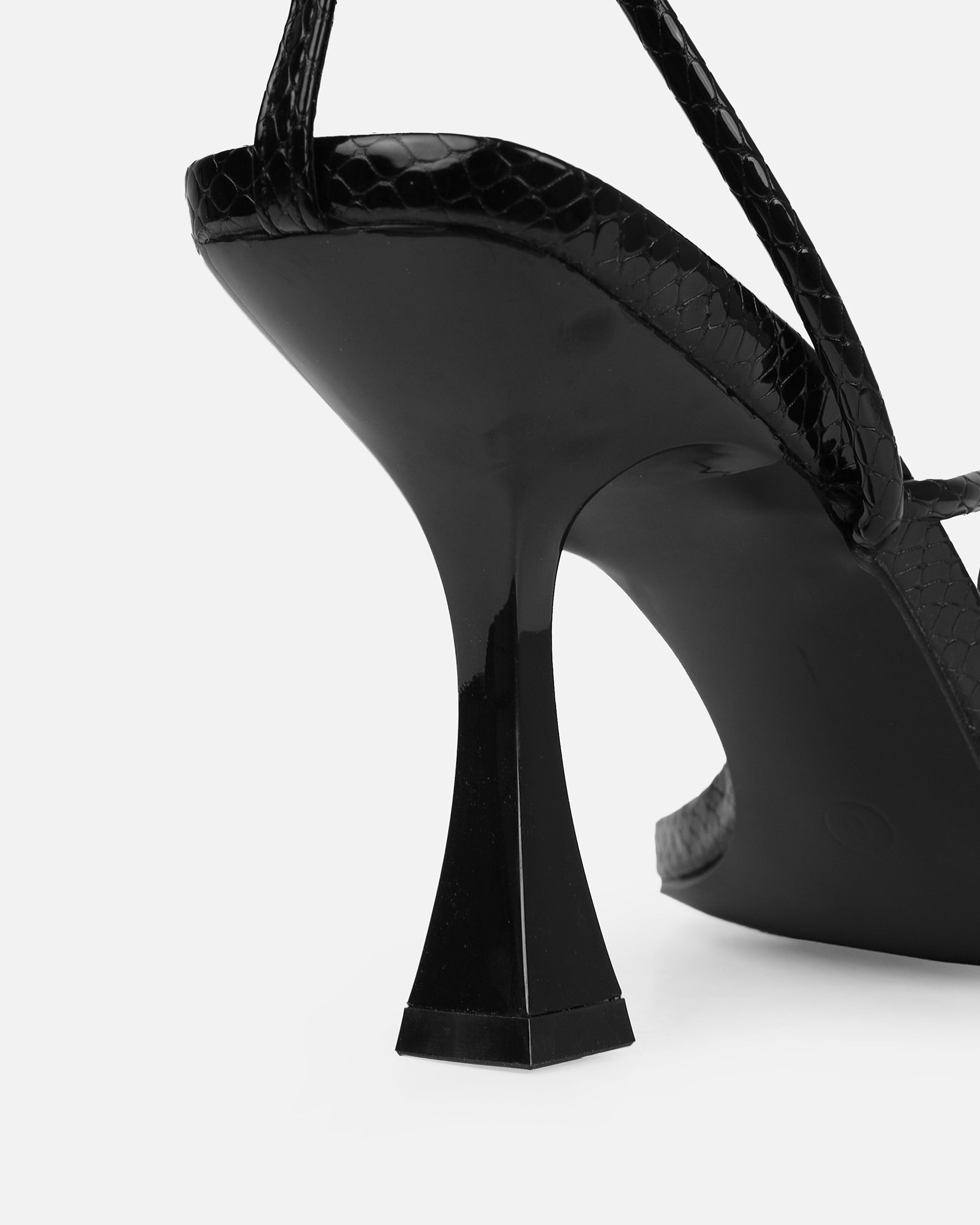 Zadal Black Faux Snake Print Toe Thong Mid Heels | SIMMI London