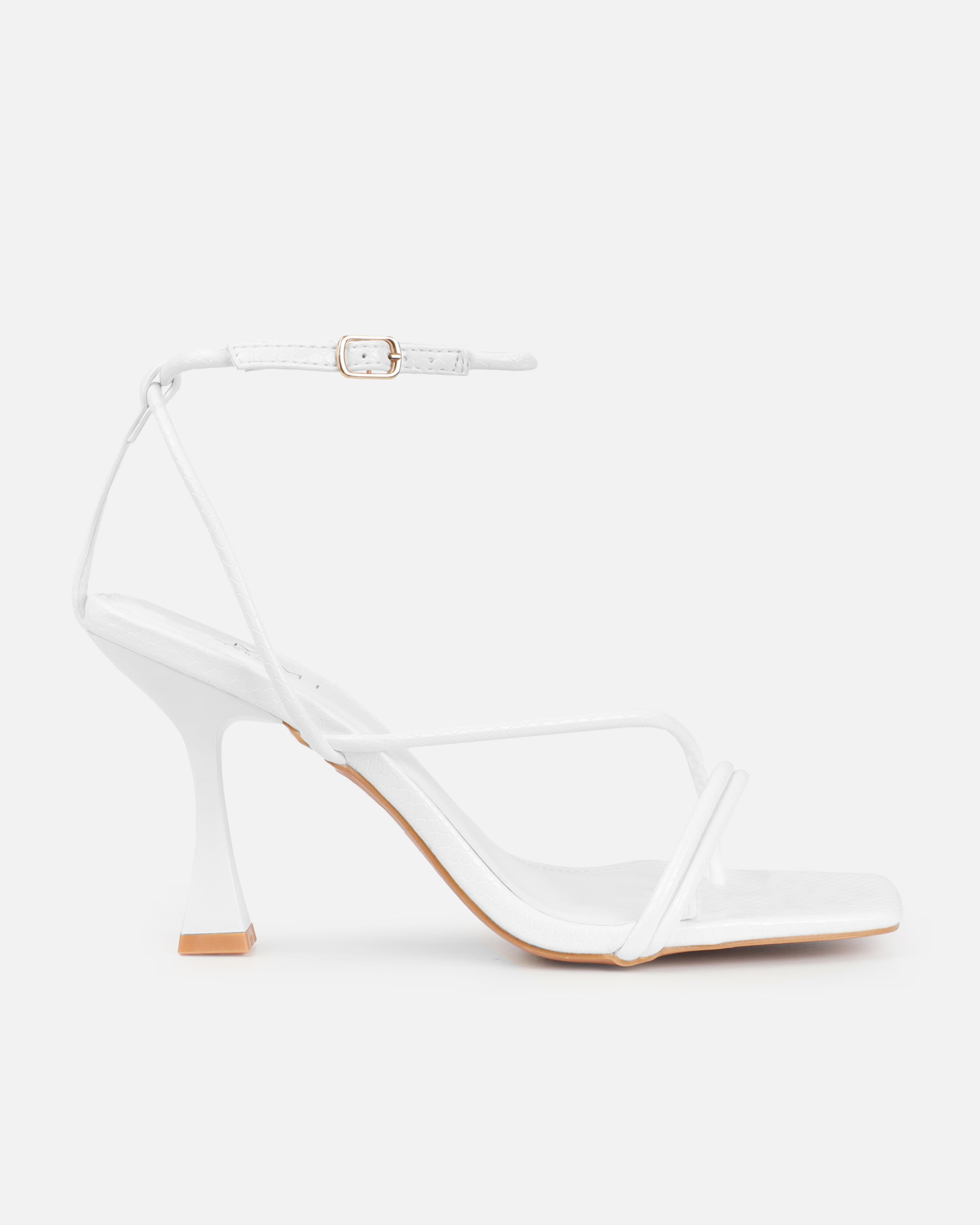 Zadal White Faux Snake Print Toe Thong Mid Heels | SIMMI London