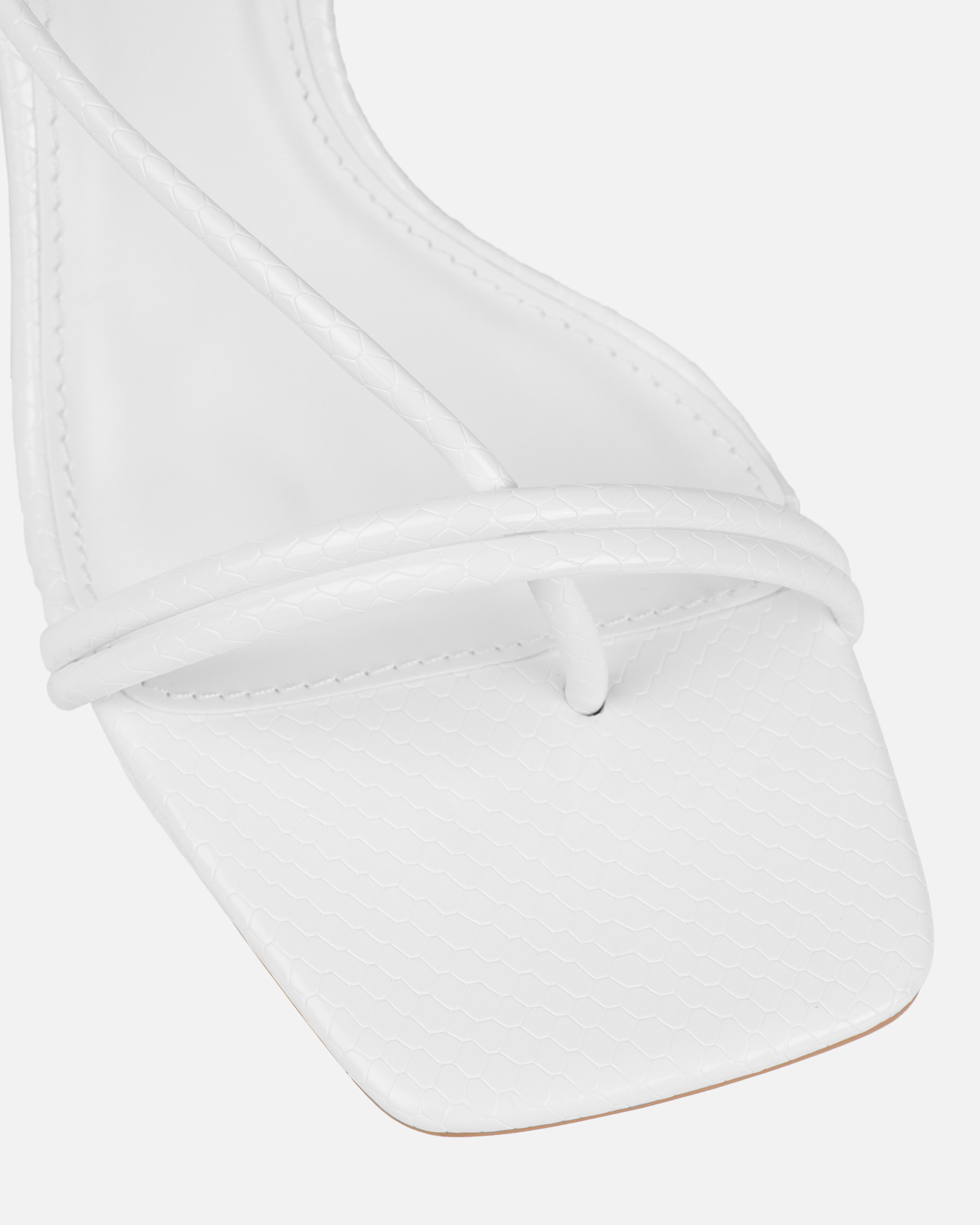 Zadal White Faux Snake Print Toe Thong Mid Heels | SIMMI London
