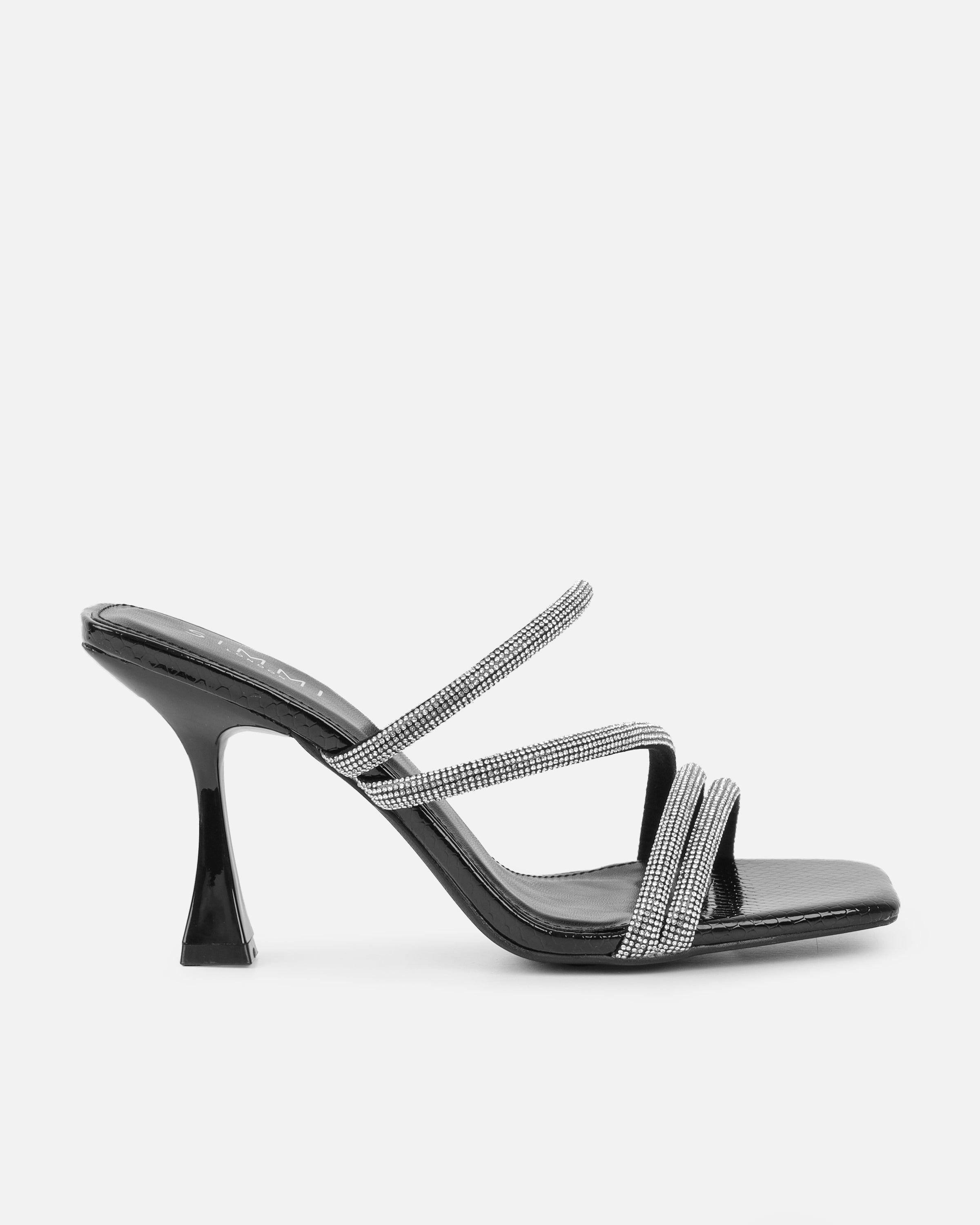 Zita black snake diamante mid heeled mules | SIMMI London