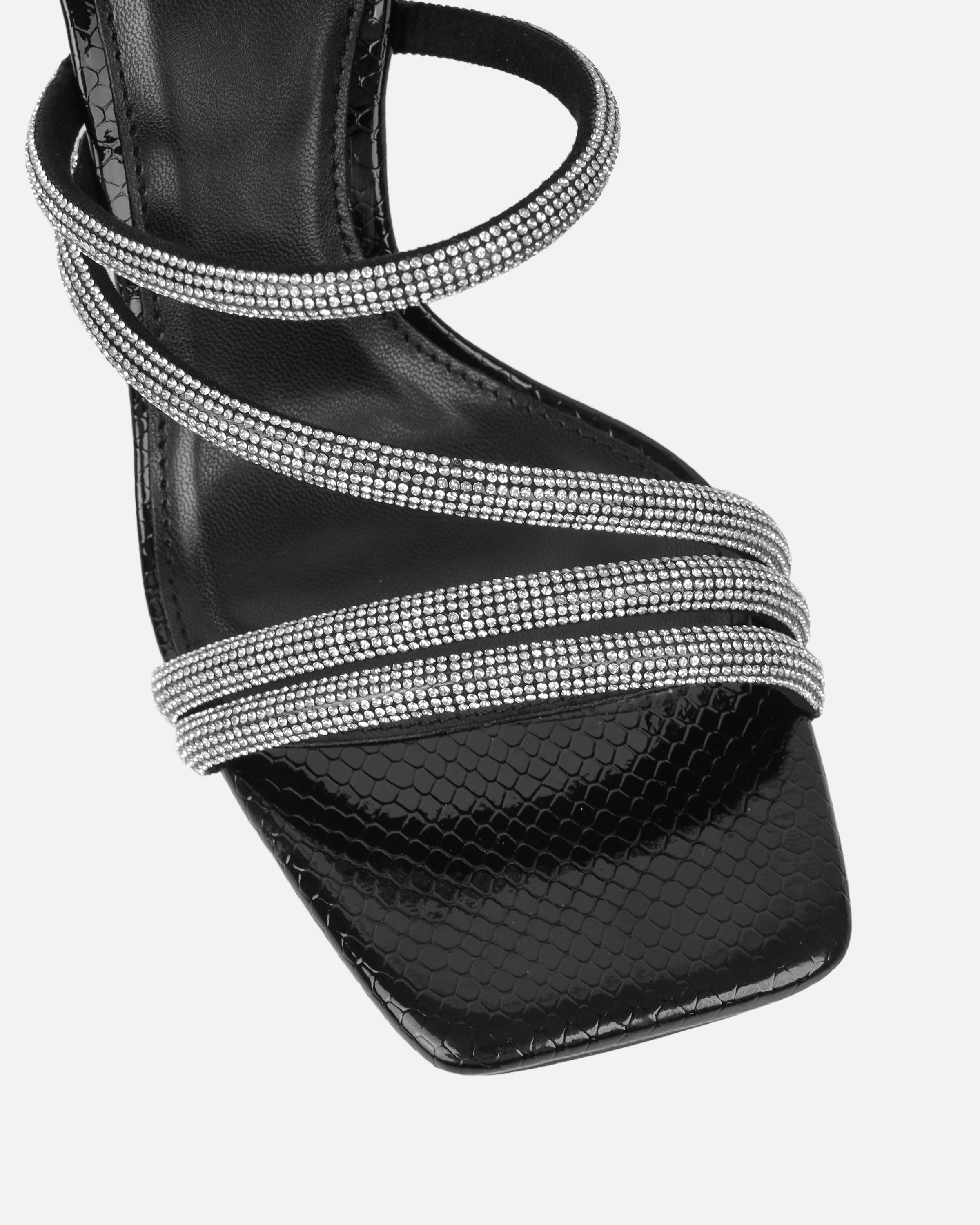 Zita black snake diamante mid heeled mules | SIMMI London