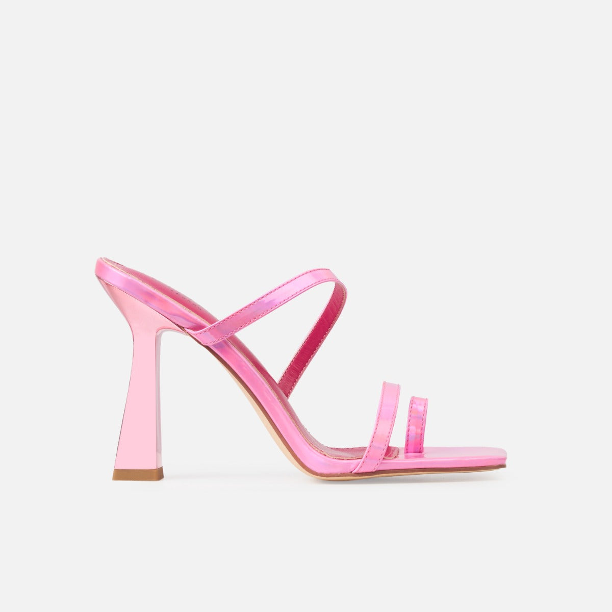Zenaida Pink Holographic Strappy Toe Loop Block Heel Mules | SIMMI London