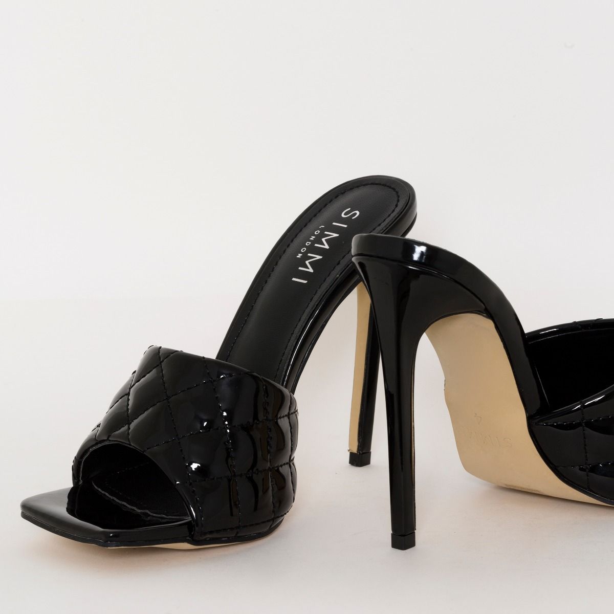 Marian Black Patent Quilted Mule Heels