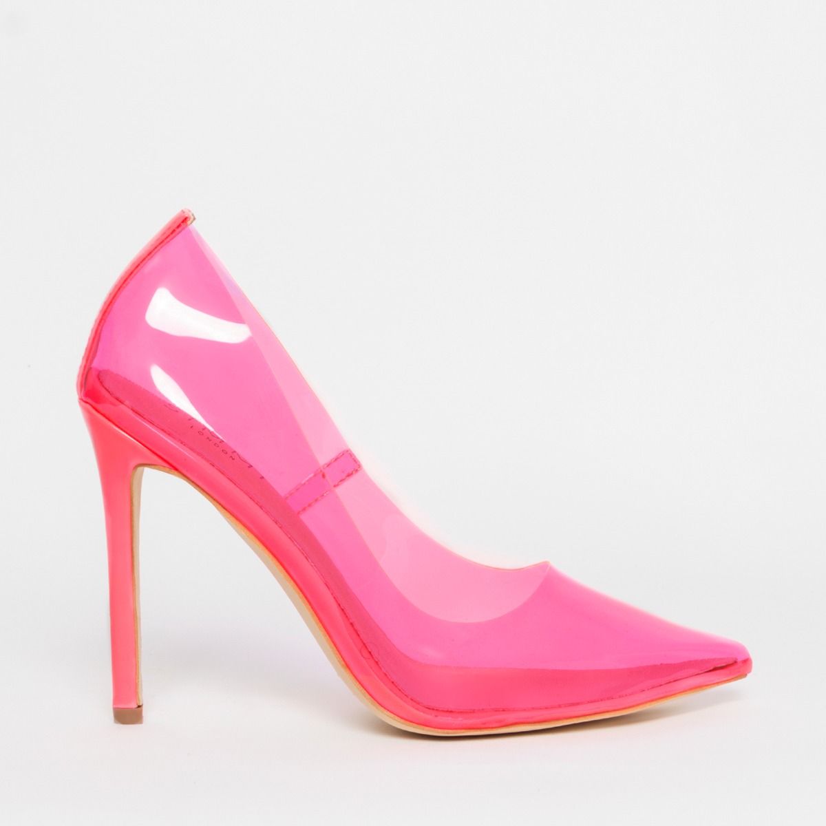 Nova Neon Pink Clear Stiletto Court Shoes