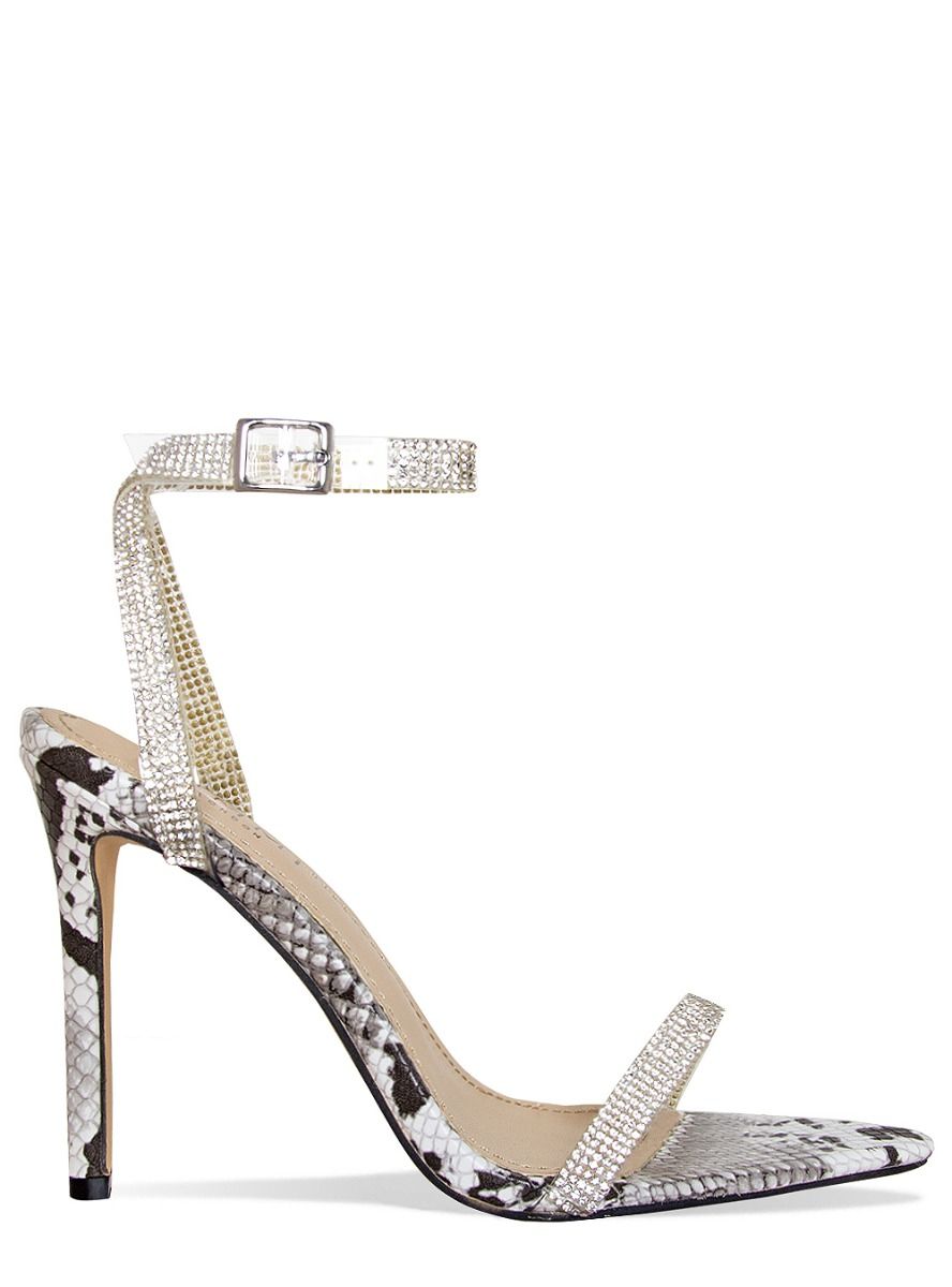 Trixie Black And White Snake Clear Diamante Heels