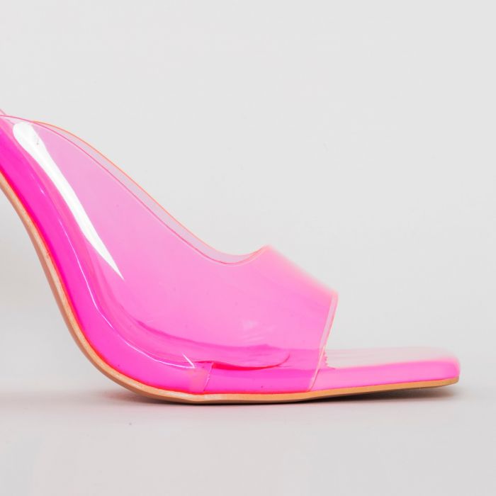 Clermont Twins Plastik Neon Pink Patent Clear Block Heel Mules