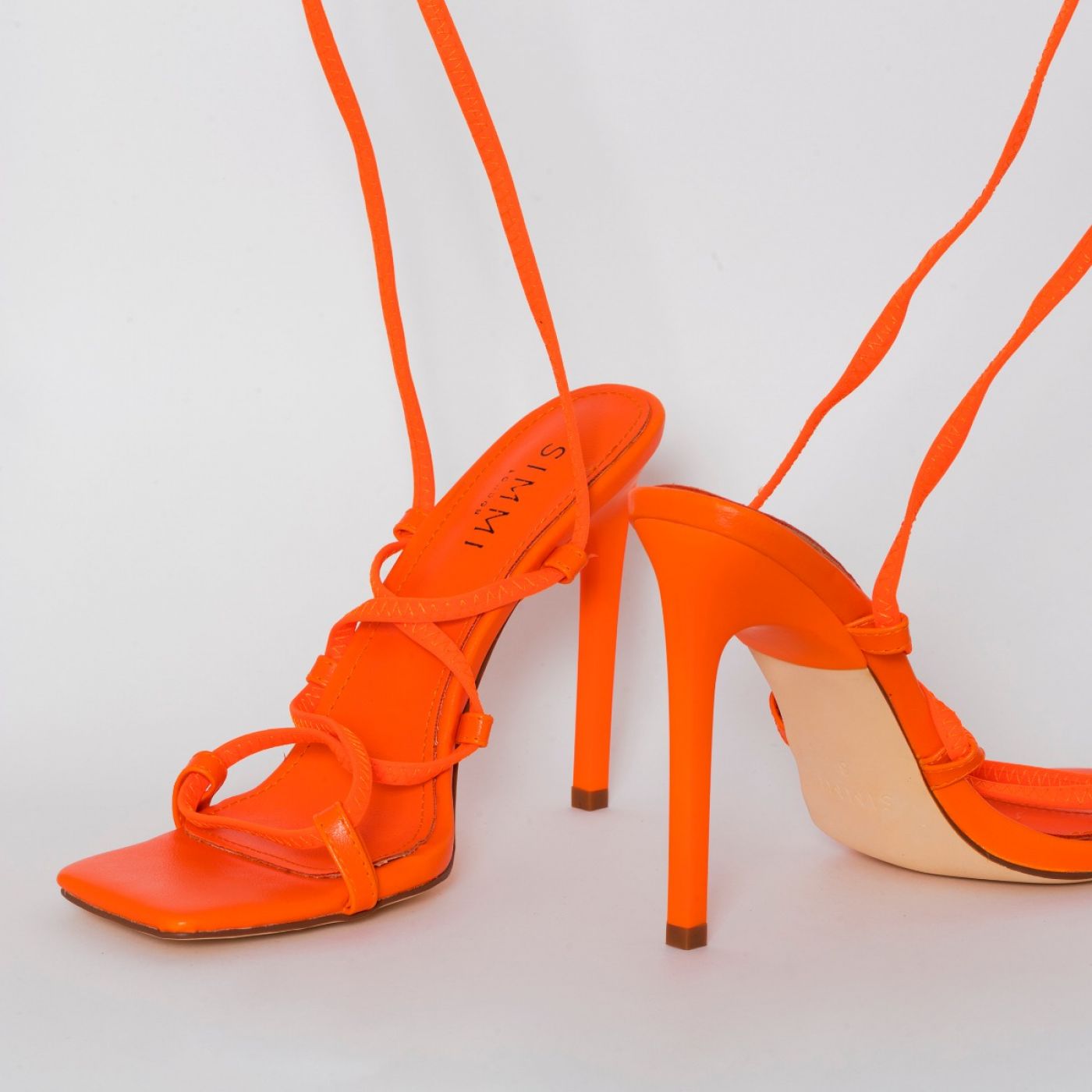 Clermont Twins Sis Neon Orange Lace Up Stiletto Heels